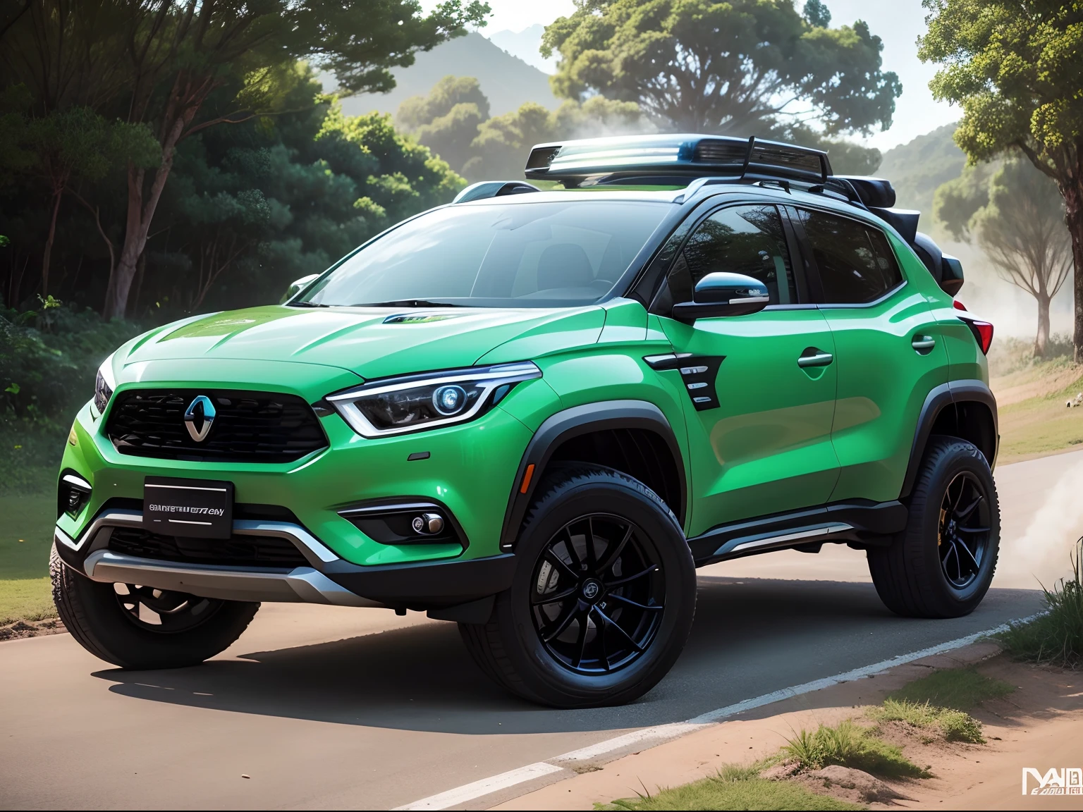 Crie um carro futurista com tinta Chameleon fundido com elementos da natureza --auto