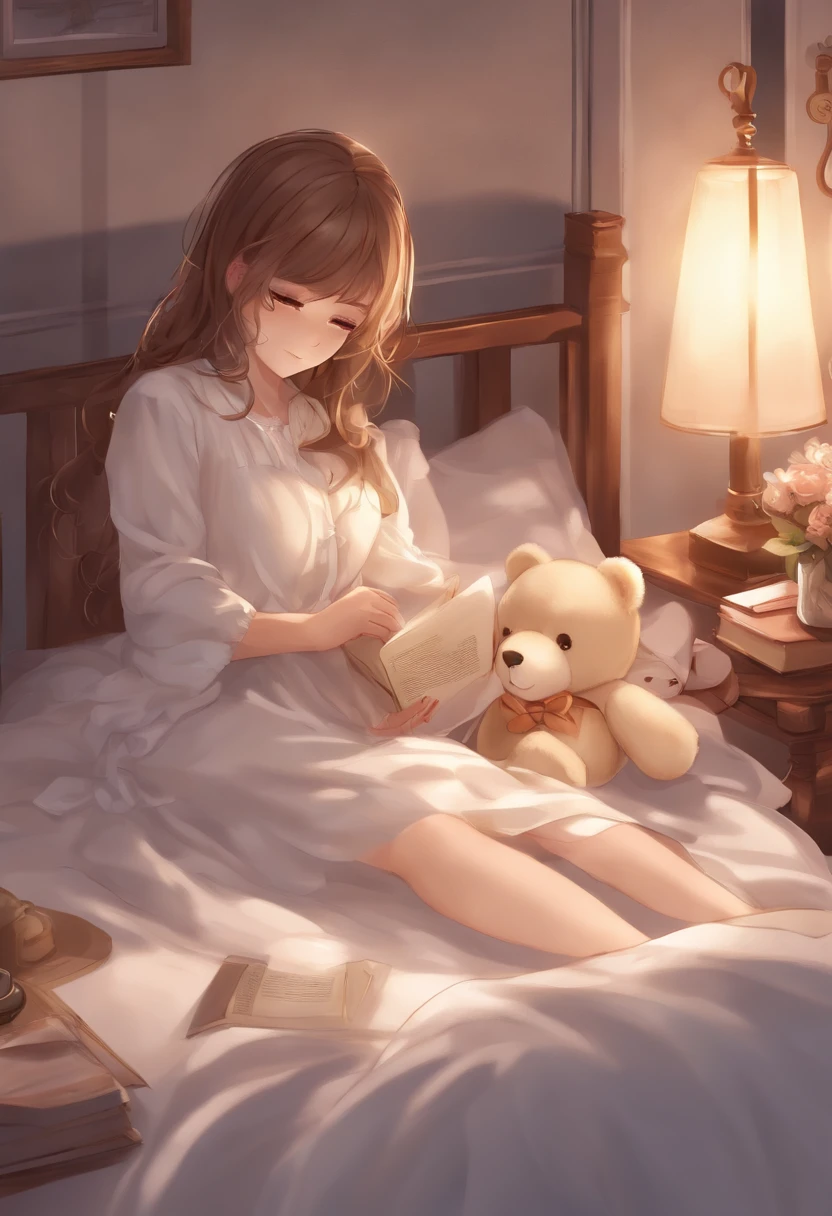 Anime girl lying in bed with teddy bear and books, anime sedutora, menina, menina animea, menina anime atraeindo anime sedutor adolescente, garotas de anime, (menina anime), menina annita, menina annito, anime melhor gaanime girl desktop background, uma garota de anime, mulher bonita sedutora do anime, menina bonita do anime agachamento, night