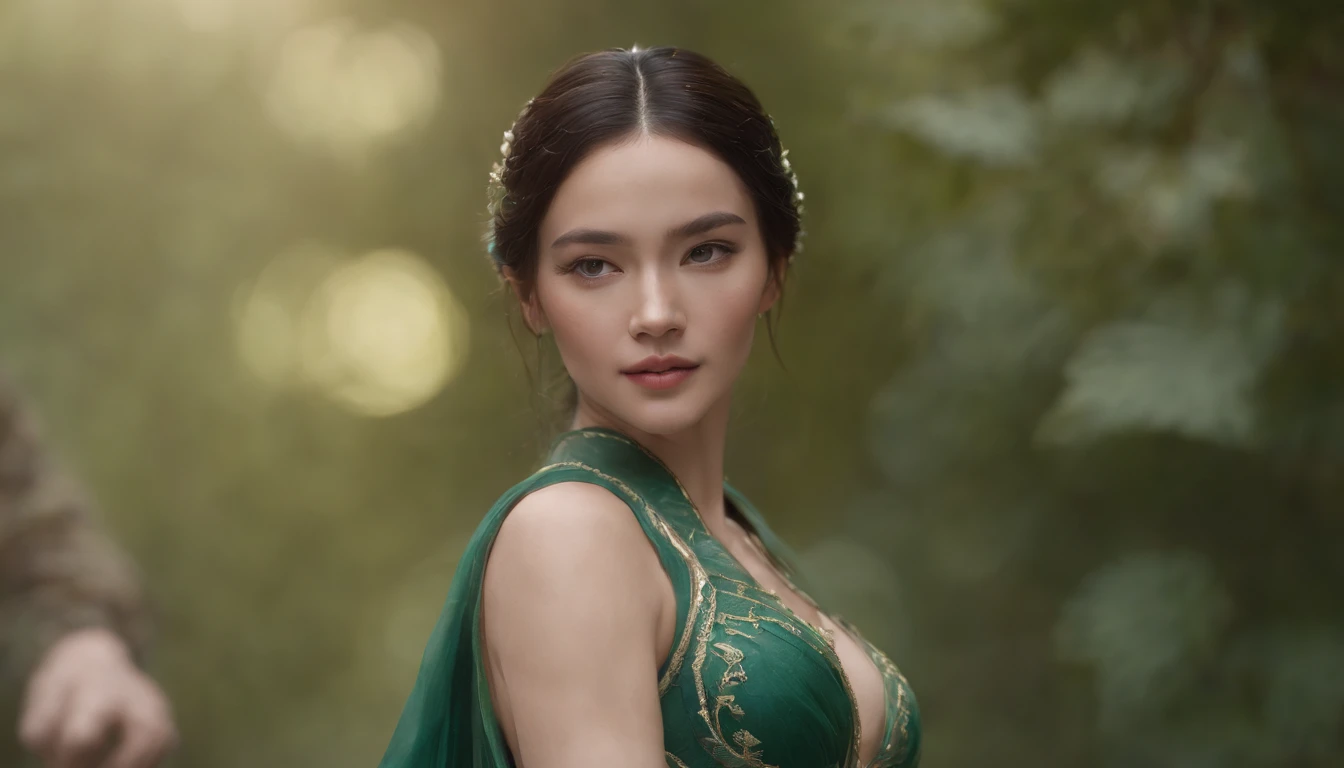 mulher loira no vestido verde segurando uma espada em um quarto escuro, 8K Artgerm Bokeh, Ross Tran 8 K, Alice X. Zhang, cinemactic. por leng jun, estilo fantasia 8 k octane render, Chengwei Pan em ArtStation, Epic Fantasy Digital Art Style, WLOP. 4 mil, 3 d render arte do caractere 8 k