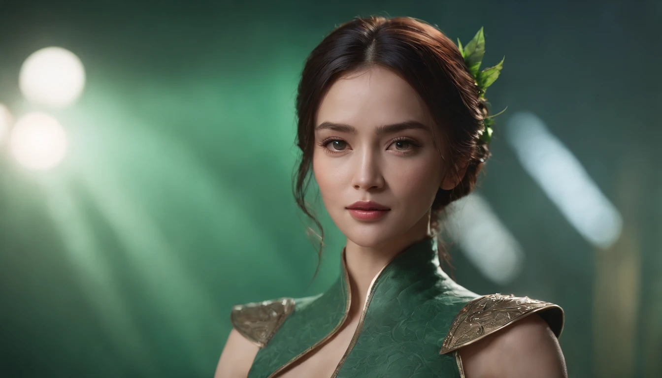 mulher loira no vestido verde segurando uma espada em um quarto escuro, 8K Artgerm Bokeh, Ross Tran 8 K, Alice X. Zhang, cinemactic. por leng jun, estilo fantasia 8 k octane render, Chengwei Pan em ArtStation, Epic Fantasy Digital Art Style, WLOP. 4 mil, 3 d render arte do caractere 8 k