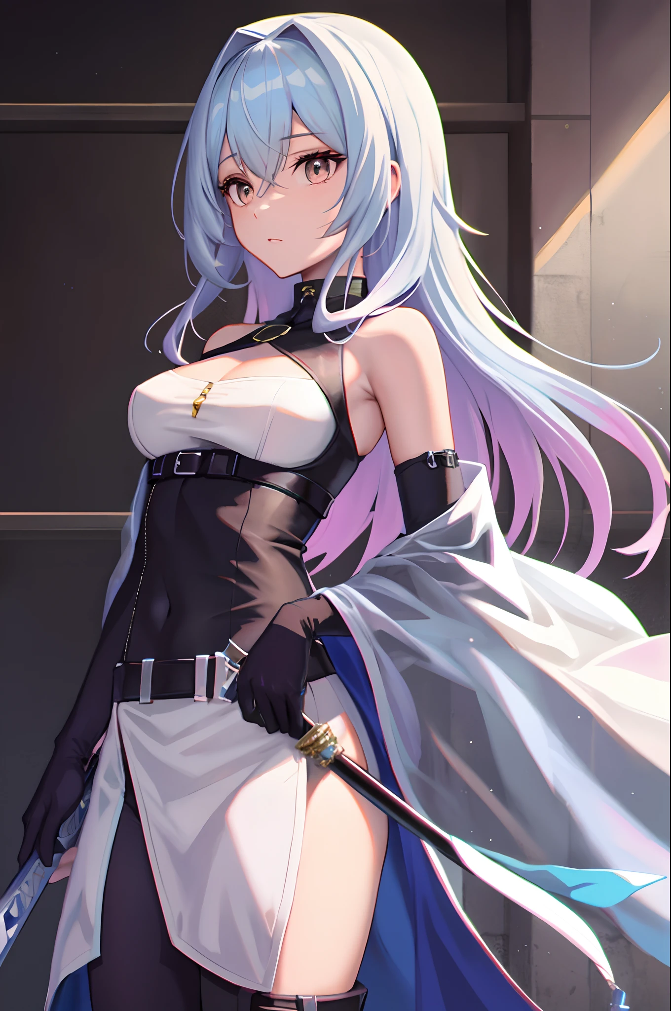 Anime,garota de cabelo vermelhos longo com uma franja na testa, segurando uma espada vermelha longa,vestindo uma armadura vermelha,Median body and medium breasts,olhos vermelhos