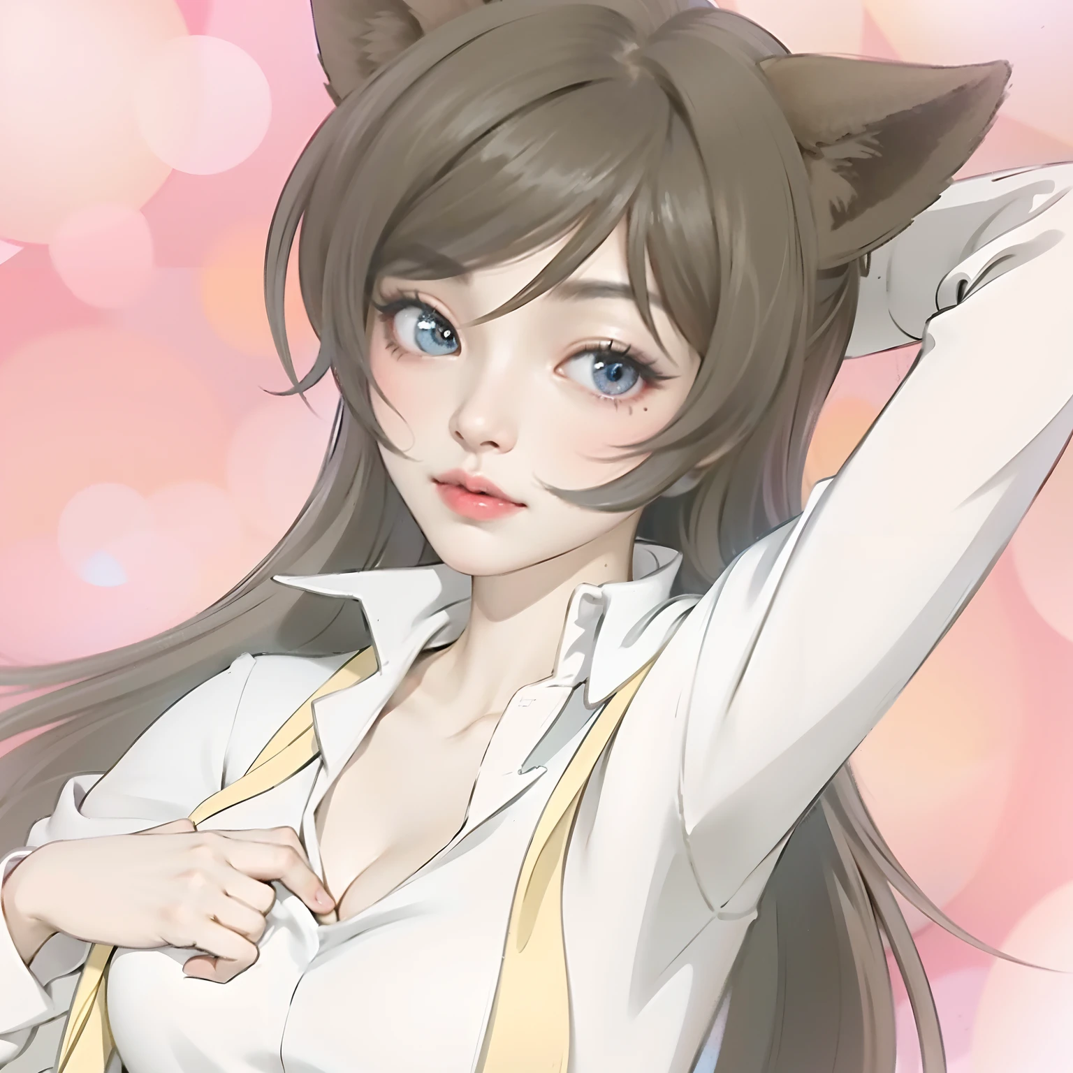 8k UHD, Foto RAW, Una bella de orejas de bestia, Chica orca, Orejas de zorro, Cabello largo, brown hair and blue eyes, cara delicada, piel delicada, pechos llenos, Labios cristalinos, usando un vestido, (persona real: 1.3), (Altas Resoluciones: 1.4), (detalle: 1.5), (realismo: 1.7), Foto RAW, portrait photography, persona real, Foto RAW, Super High Resolution, photographic realism, La mejor calidad, (Piel de alto detalle, Detalle de la piel), poros visibles, piel brillante, Obra maestra, Detalles finos, coloration, Belleza extremadamente delicada, Fondo de pantalla 8K extremadamente detallado, 8K de alta calidad, DSLR, Beautiful girl with beautiful details, (Mirando a la audiencia), professional photography lighting, vista