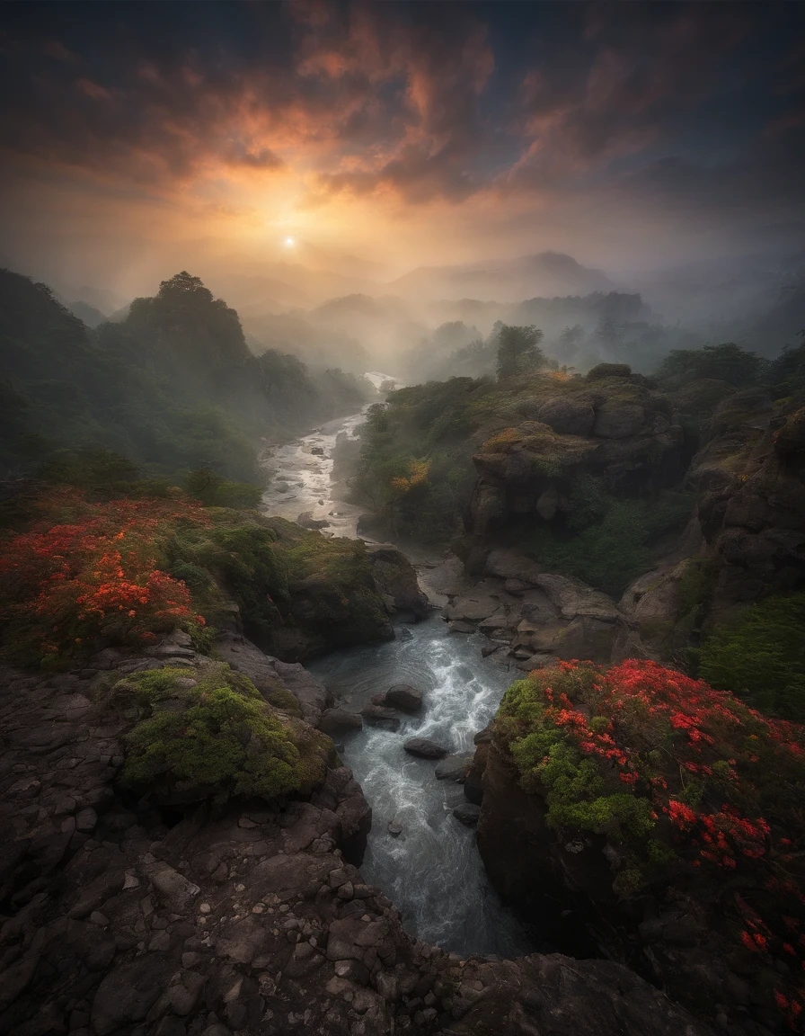 (Rizhao Jinshan)Magnificent view,Forest edge landscape photography Professional high-quality nature digital photography,Spring flowers bushes in the moonlight on a rainy night,precipice,Eau,Boulders,foggy sky,Traces of rain,Nightmare vision, Dark fantasy plot,Perfect and excellent composition,8K分辨率,the detail,Ultra-wide-angle long-range shooting,background inside dark,Jack Guzman's environmental art photography,realisticlying,cinematic compositions,Volumetriclighting,A high resolution,vividness, A detailed, stunning skies,Colorful clouds float,true to life, Pubic area is clear, flawless perfection, Digital SLR, 1024, 2048, 4096, A detailed, Sharp, best qualtiy, high qulity, absurderes,unmanned background,The is very detailed、Detailed lighting shadows,Trends on ArtStation、iintricate、high detal、dramatics、Midjourney Art(Volumetriclighting:1.2)hdr shot。(Faraway view,Super deep view,ultra-wide-angle,Microfocal length lens:1.2)(realisticlying:1.4)tmasterpiece、high high quality、Beautiful photography、globalillumination、