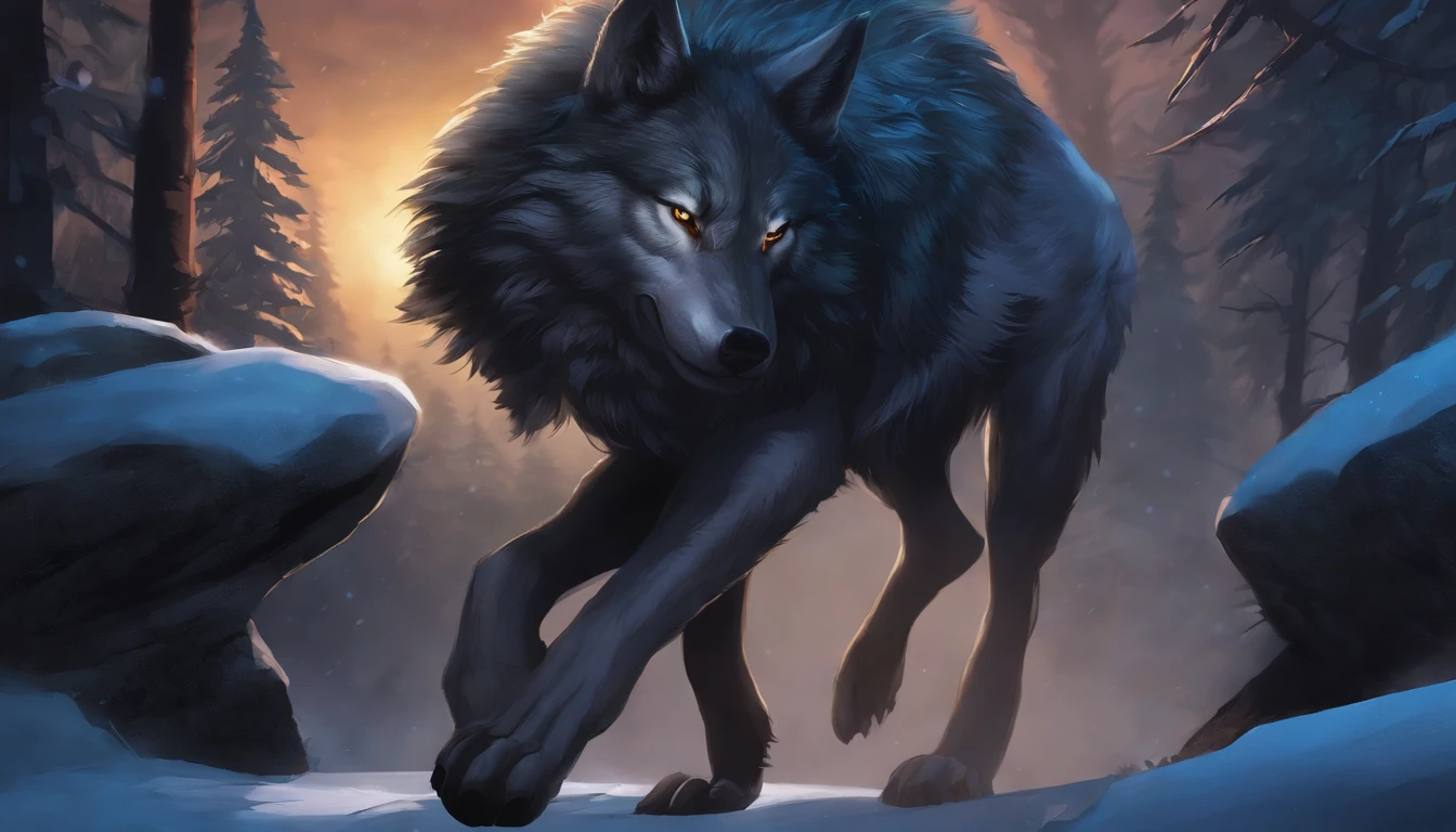 Lobo Azul em estilo anime，A wolf stared fiercely at the camera，There is a glowing sphere in the background, mobile game art, arte de fundo, arte detalhada do jogo, Koda Kazuma, arte oficial altamente detalhada, arte oficial, arte do jogo, mobile game background, Game Illustration, arte de fundo, Wolf O'Donnell, amazing wallpapers, arte do jogo!!, arte oficial splash, arte do jogo ultra detalhada, Fenrir