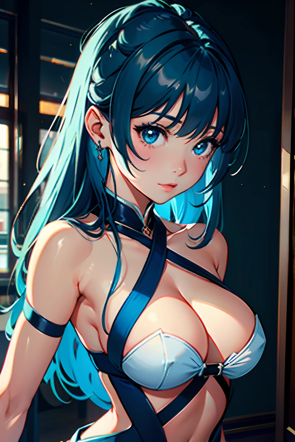 (the Extremely Detailed CG Unity 8K Wallpapers)、top-quality、独奏、1girl in、beatiful detailed eyes、Bright pupils、(extremely delicate and beautiful)、(Beautiful and detailed eyes description)、ultra-detailliert、​masterpiece、))、Colossal tits、atlibrary、lifting tits、Photorealsitic、Sailor Mercury、lightblue hair