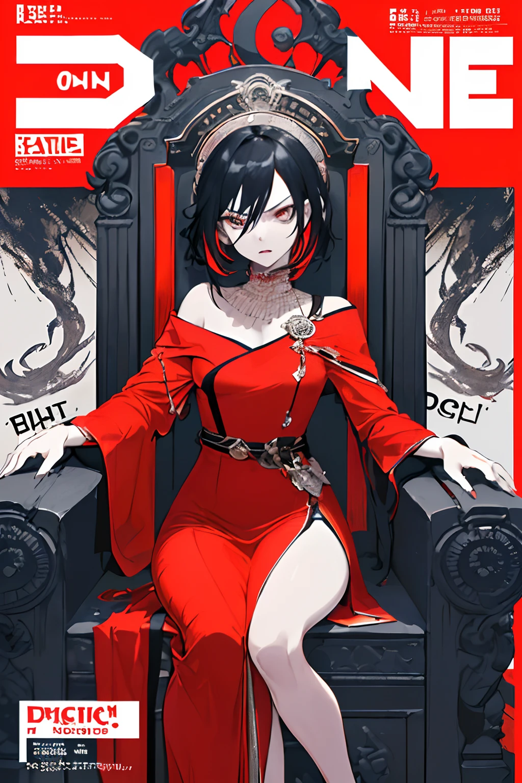 ((((dramatic))), (((gritty))), (((intense))) film poster featuring a young woman as the central character. She stands confidently in the center of the poster, wearing a stylish red dress, with a determined expression on her face. The background is inside a throne room, with a sense of danger and intensity. The text is bold and attention-grabbing, with a catchy tagline that adds to the overall feeling of drama and excitement. The color palette is mainly bright with splashes of vibrant colors, giving the poster a dynamic and visually striking appearance,tachi-e
(magazine:1.3), (cover-style:1.3), fashionable, woman, vibrant, outfit, posing, front, colorful, dynamic, background, elements, confident, expression, holding, statement, accessory, majestic, coiled, around, touch, scene, text, cover, bold, attention-grabbing, title, stylish, font, catchy, headline, larger, striking, modern, trendy, focus, fashion,