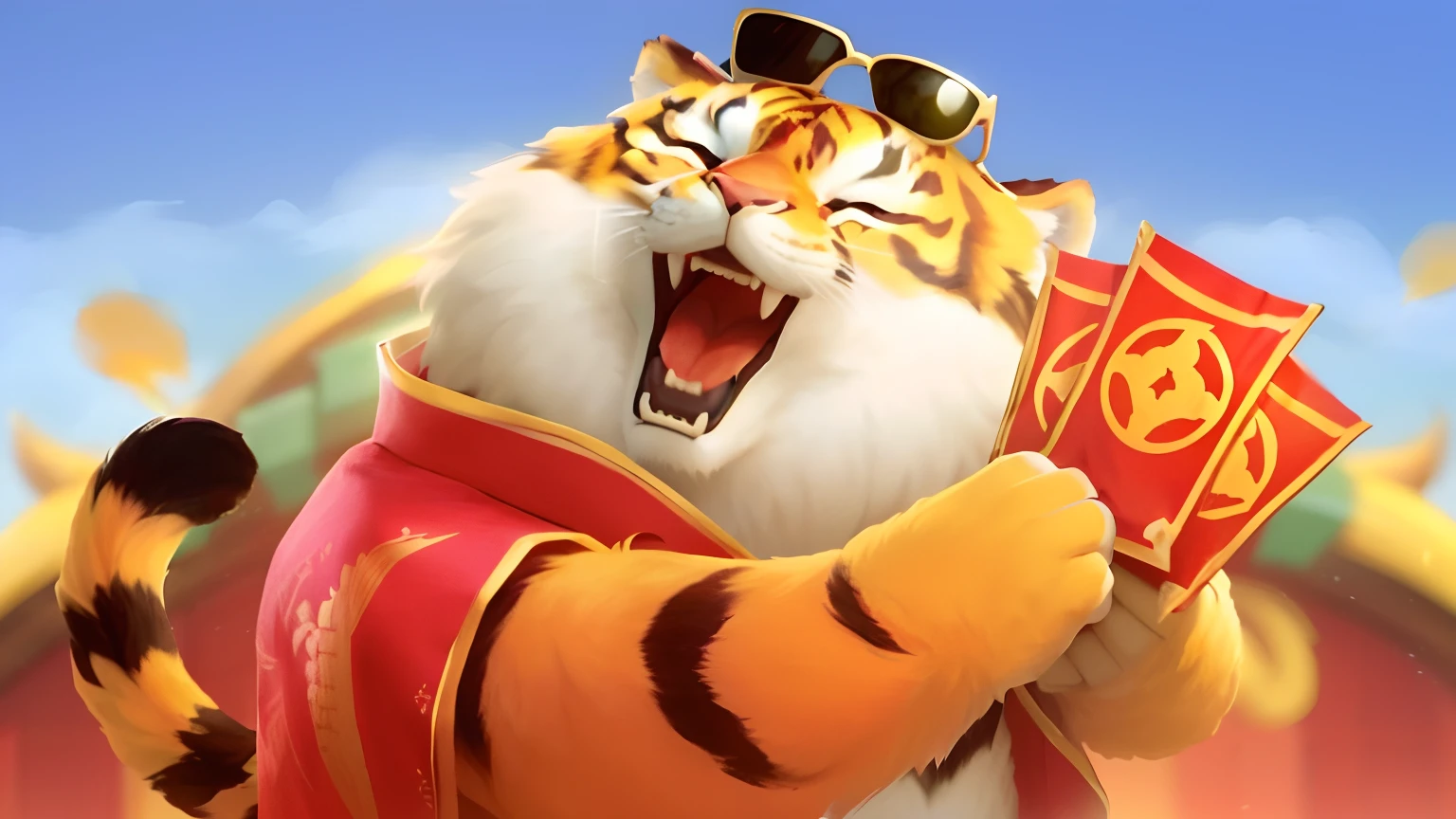 Araffe segurando um pacote vermelho e uma bandeira chinesa, Paul Lung, Tony, o Tigre, inspirado em Pu Hua, anthropomorphic tiger, the tiger is smiling, Bian Lian, animated film, inspirado em Miao Fu, Shui Mo Hua, animation film, inspirado em Cao Buxing, Meio tigre, Hua Cheng, Dia de Tian, Masterpice