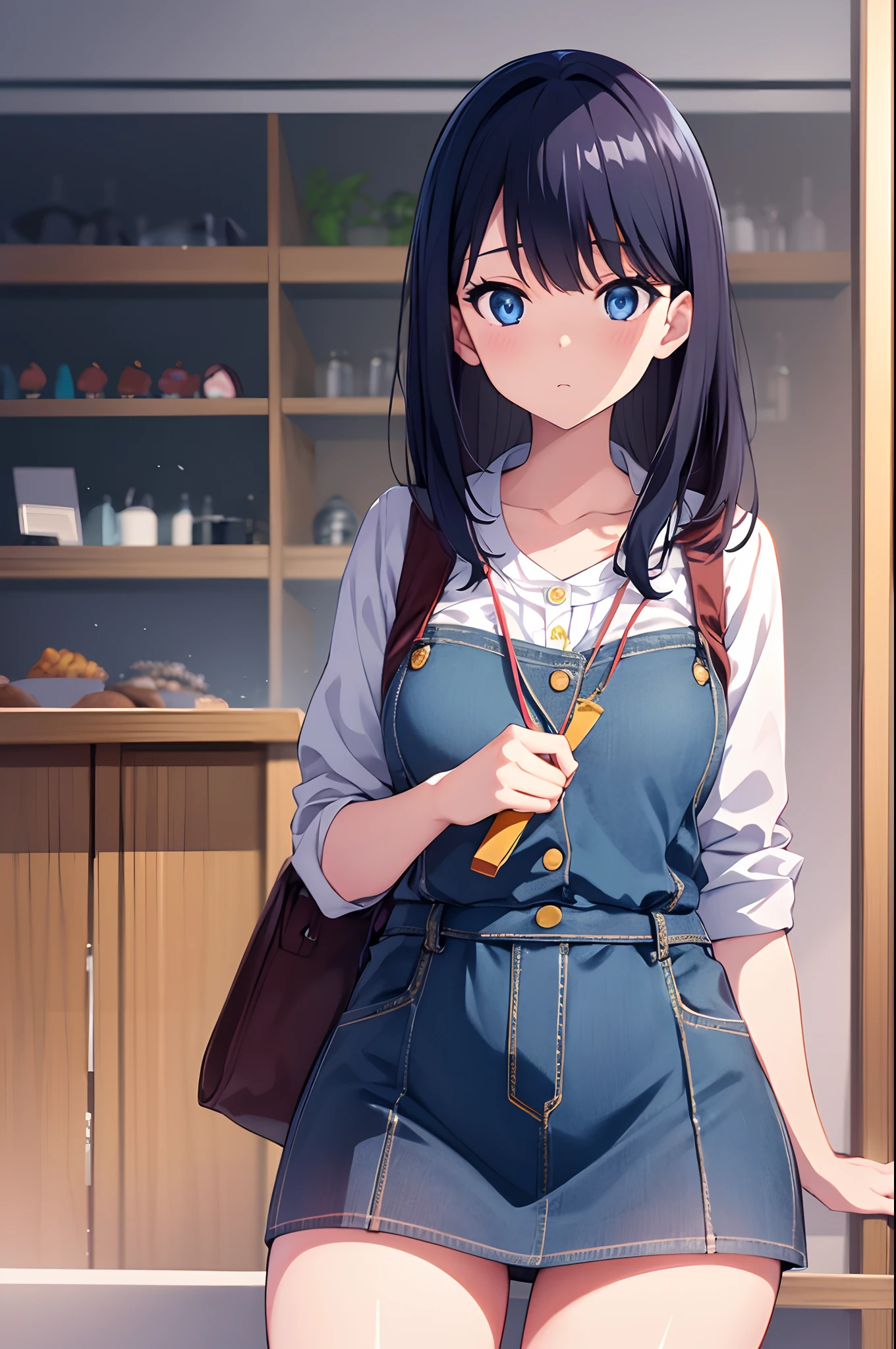 ​masterpiece, top-quality, Hi-Res, rikka1, 1girl in, Takarada Rikka, A dark-haired, 独奏, blue eyess, cowboy  shot,