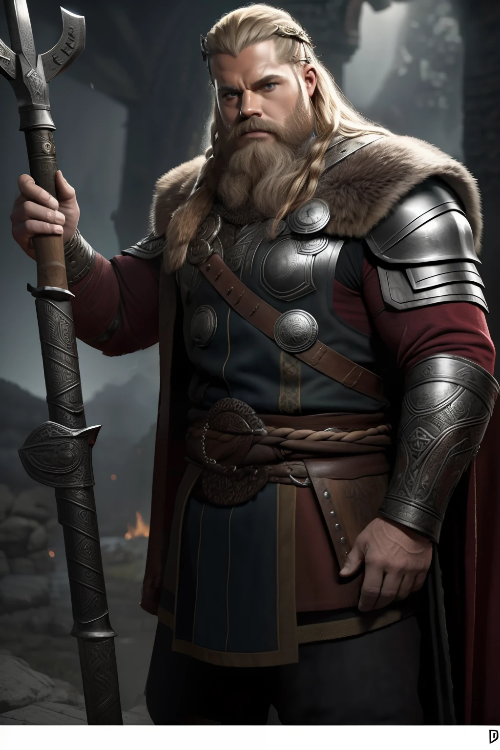 8k, best quality, master part, Ultra high resolution, (realismo: 1.4), foto original, (textura de pele realista: 1.3), (filmic grain: 1.3), (selfie angle),
Thor, The god of thunder and storms,1homem,longos cabelos e barba ruiva, olhos selvagens, porte robusto, manly, wearing a battle tunic coated with a chain mail and bear skin, holding his hammer Mjornir in one hand and in the other a horn carved with runes and extremely adorned where he drinks his mead, Thor, viking, detalhes do rosto, master part, best quality, Close-up, parte superior do corpo, Looking at the Viewer
