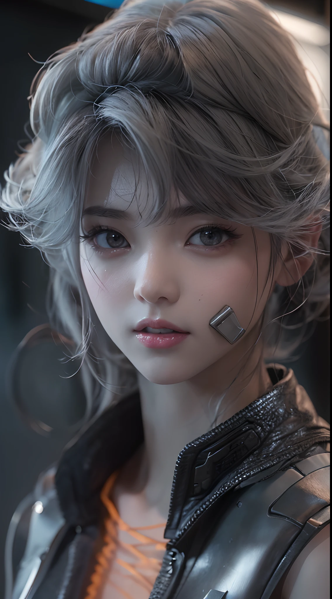 (Best Quality), ((masutepiece), 。.3D, A Beautiful Cyberpunk Woman, 、Sheer breast、full body Esbian、sideways Facing、Industrial Zone、Ruins、scrap iron、Rusted pipes、Air Fortress、Dramatic poses、nffsw (High dynamic range), Ray tracing, NVIDIA RTX, Hyper-Resolution, Unreal 5, Subsurface scattering, PBR Textures, Post-processing, Anisotropy Filtering, depth of fields, Maximum Sharpness and Clarity, Multilayer Texture, Albedo and Highlight Maps, Surface Shading, accurate simulation of light and material interactions, Perfect proportions, Octane Render,  Large aperture, Low ISO, White Balance, thirds rule, 8K Raw, White hair, Eyelashes, Black eyes、greys、grayscales、Aori、wide-angle lens