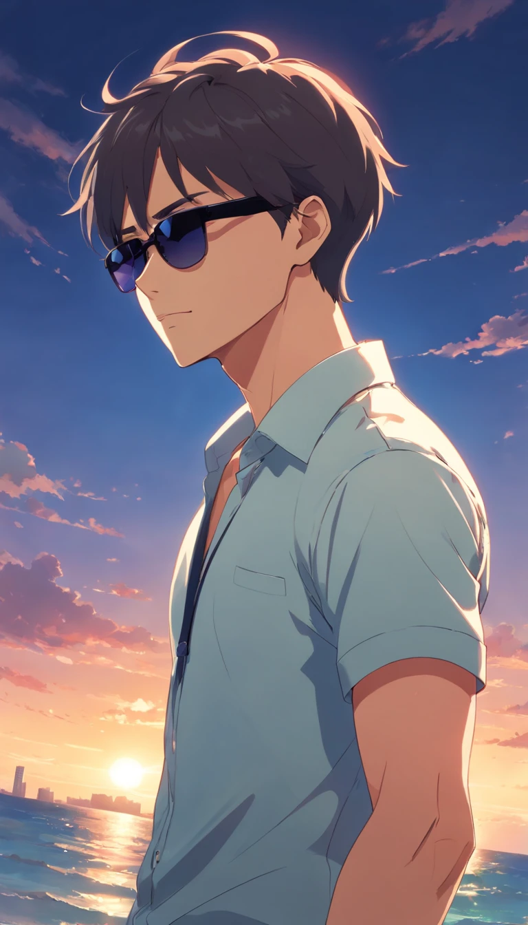 man,Macho wearing black sunglassesTBald tall with a shirt