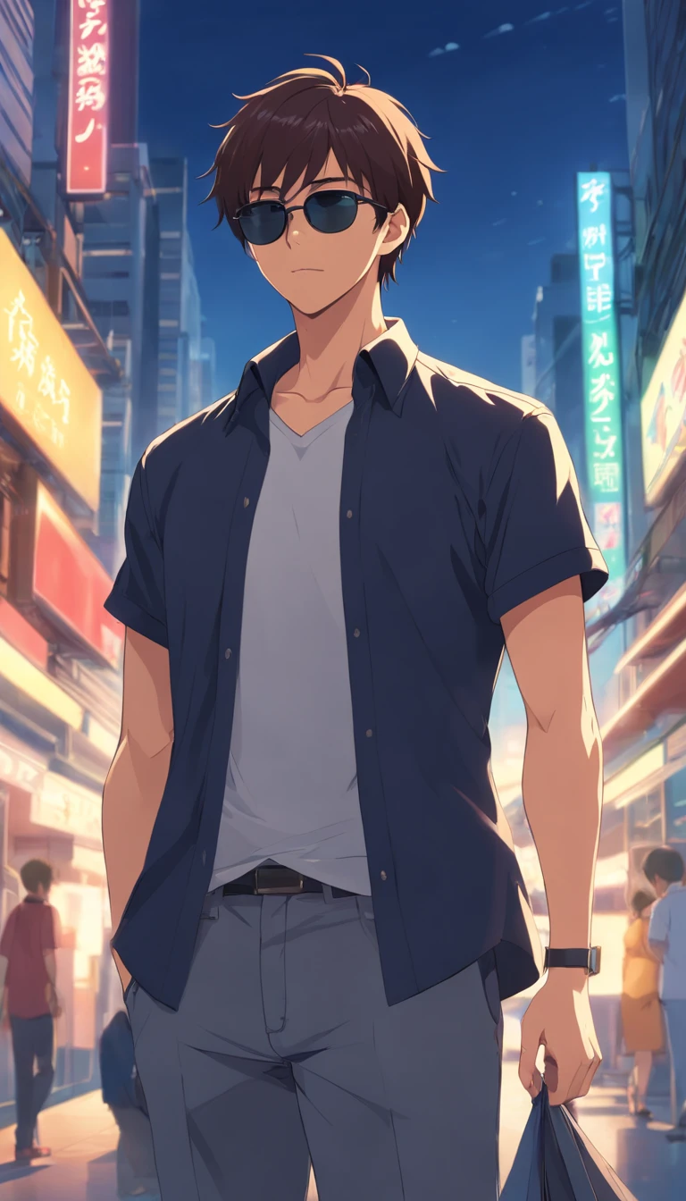 man,Macho wearing black sunglassesTBald tall with a shirt