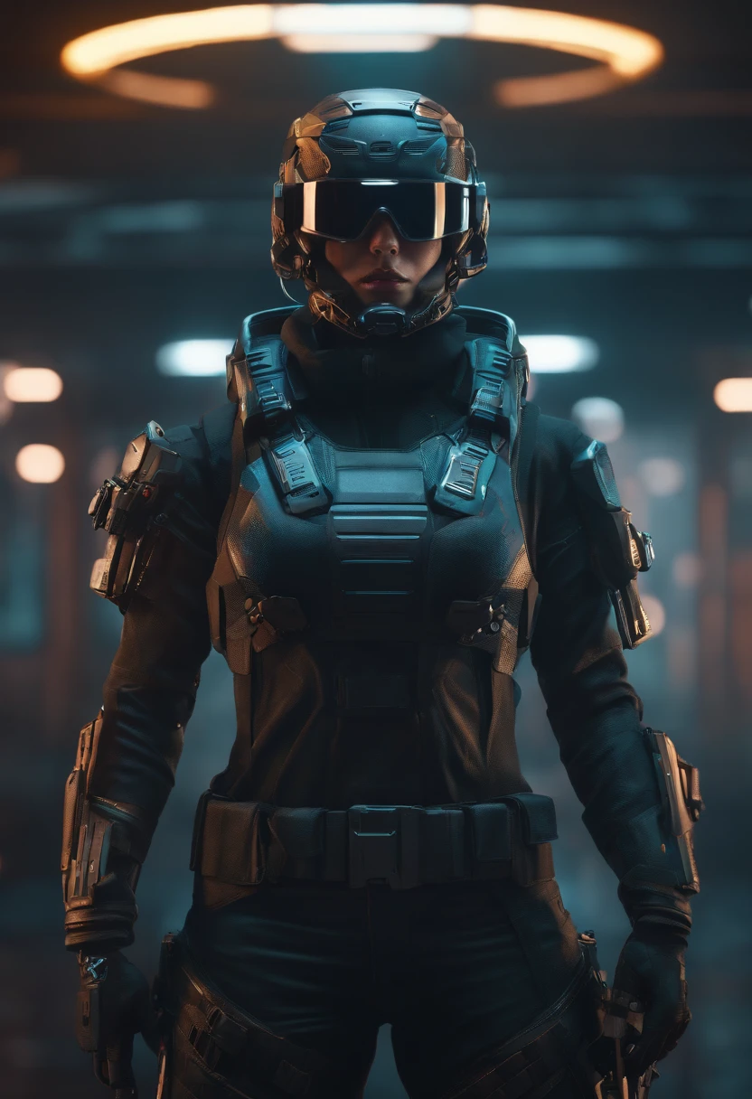 cyberpunk solider, 8 k, hd illustration, symmetrical, substance 3rd person style, 2d character design concept, unreal engine 5, DAZ, hyperrealistic, octane render, cosplay, RPG portrait, dynamic lighting, intricate detail, summer vibrancy, cinematic