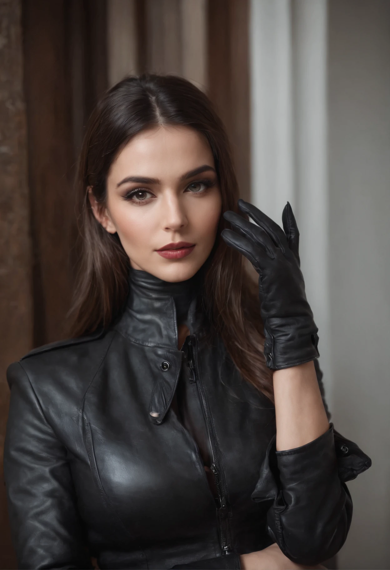 Black leather gloves　Black leather riders jacket　Black Leather Skinny Pants　Black leather long boots　Black Leather Neck Corset　Middle Eastern Beauties