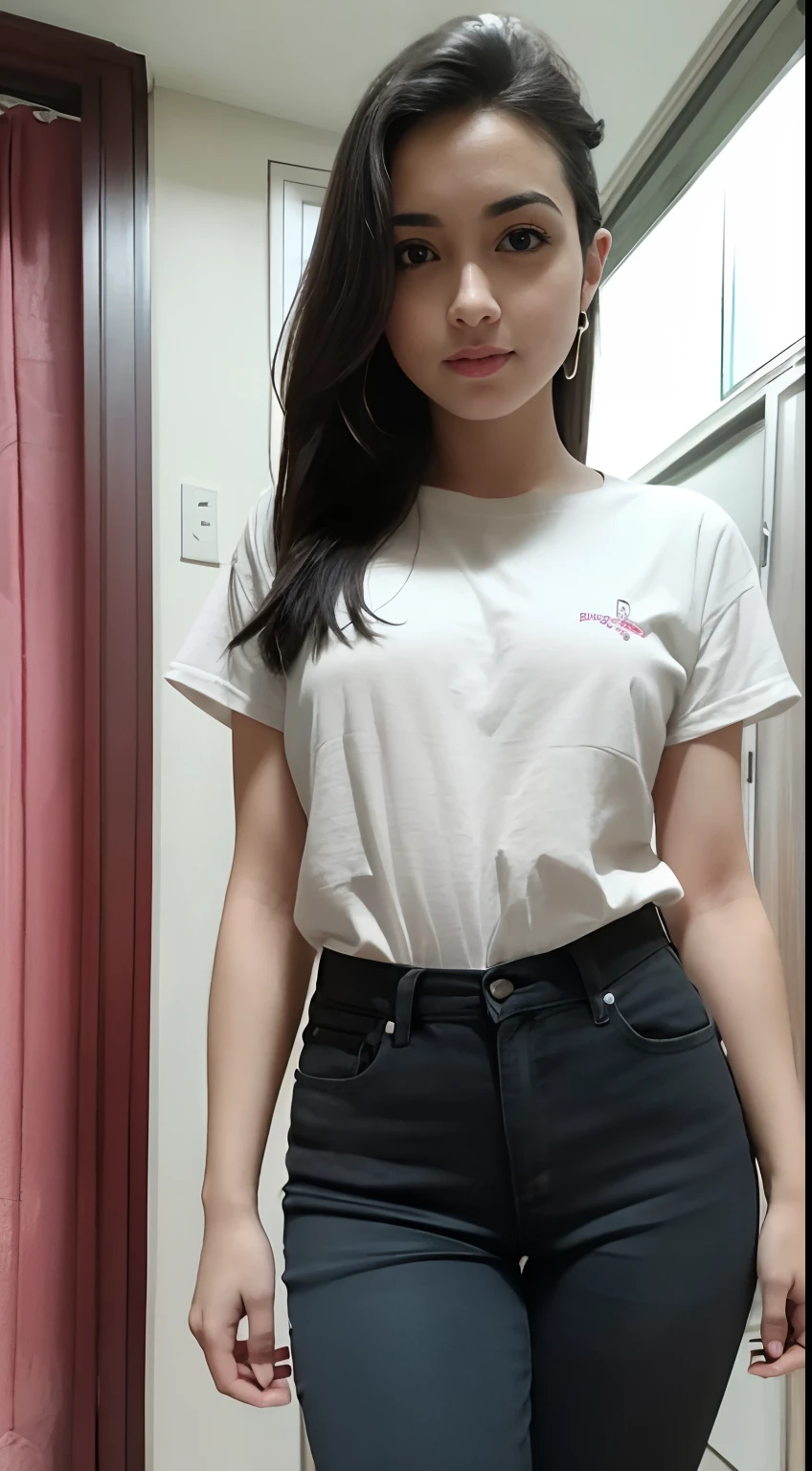 (Obra maestra, La mejor calidad), beautiful woman, Parte superior detallada de cuello alto sin mangas, pants, collar, cabello ondulado, Cara perfecta, Cara hermosa, seductor, Grandes ojos hermosos, boca abierta, feliz, Cuerpo Perfect Slim Fit, (al aire libre), Calles de la ciudad, Nueva York, colores brillantes