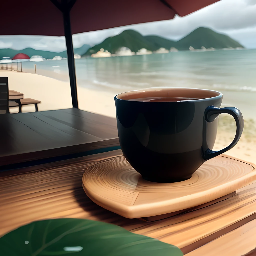 Peaceful rainy day,beachside,black tea,No characters,Simple