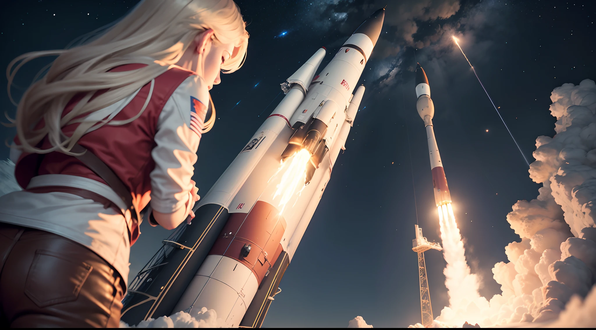 Launch of a rocket from the Moon at night, as realistic as possible