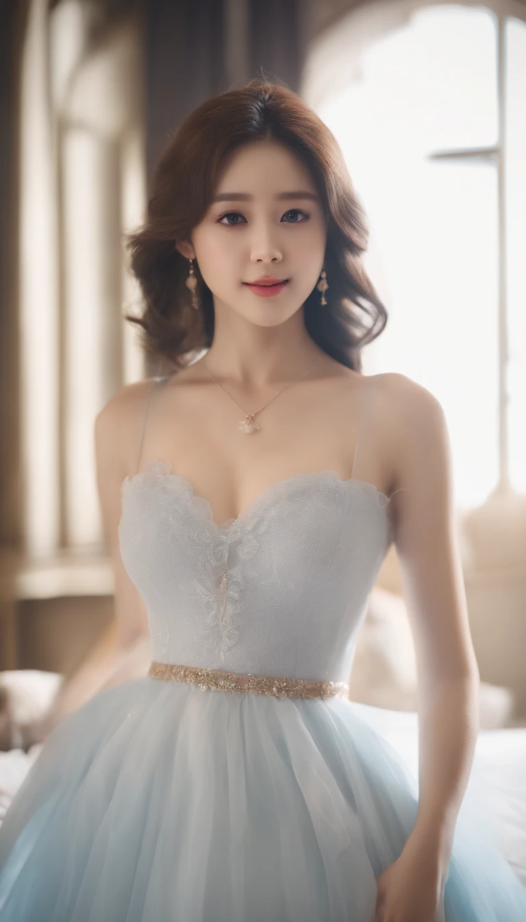 masutepiece、8K、Best Quality、Photorealsitic、real picture、full body Esbian、kawaii、16yo girl、((teats:1.3))、tits out、a japanese girl、Very cute face、brawn hair、dark brown eyes、(Smaller chest:1.3)、Very blue ruffled dress、A slender、Looking at the camera、facing front、teats、Pink、Luxurious room、no-makeup、thin lipss