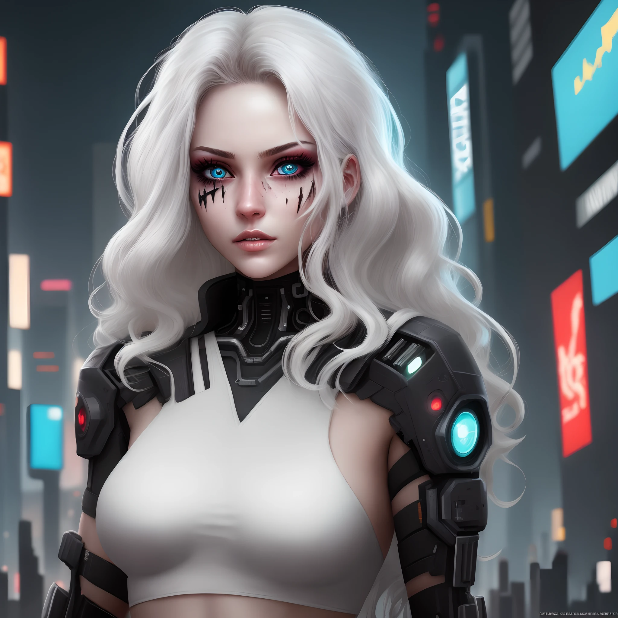 Creative portrait photography: Female, Porcelain skin, cybergoth, Salvador Dali, Strong staring eyes, As a concept robot, New futuristic, abstracted, Hyper-Resolution, intricately details, Medium shot, Low angle, 8k Helmut Newton