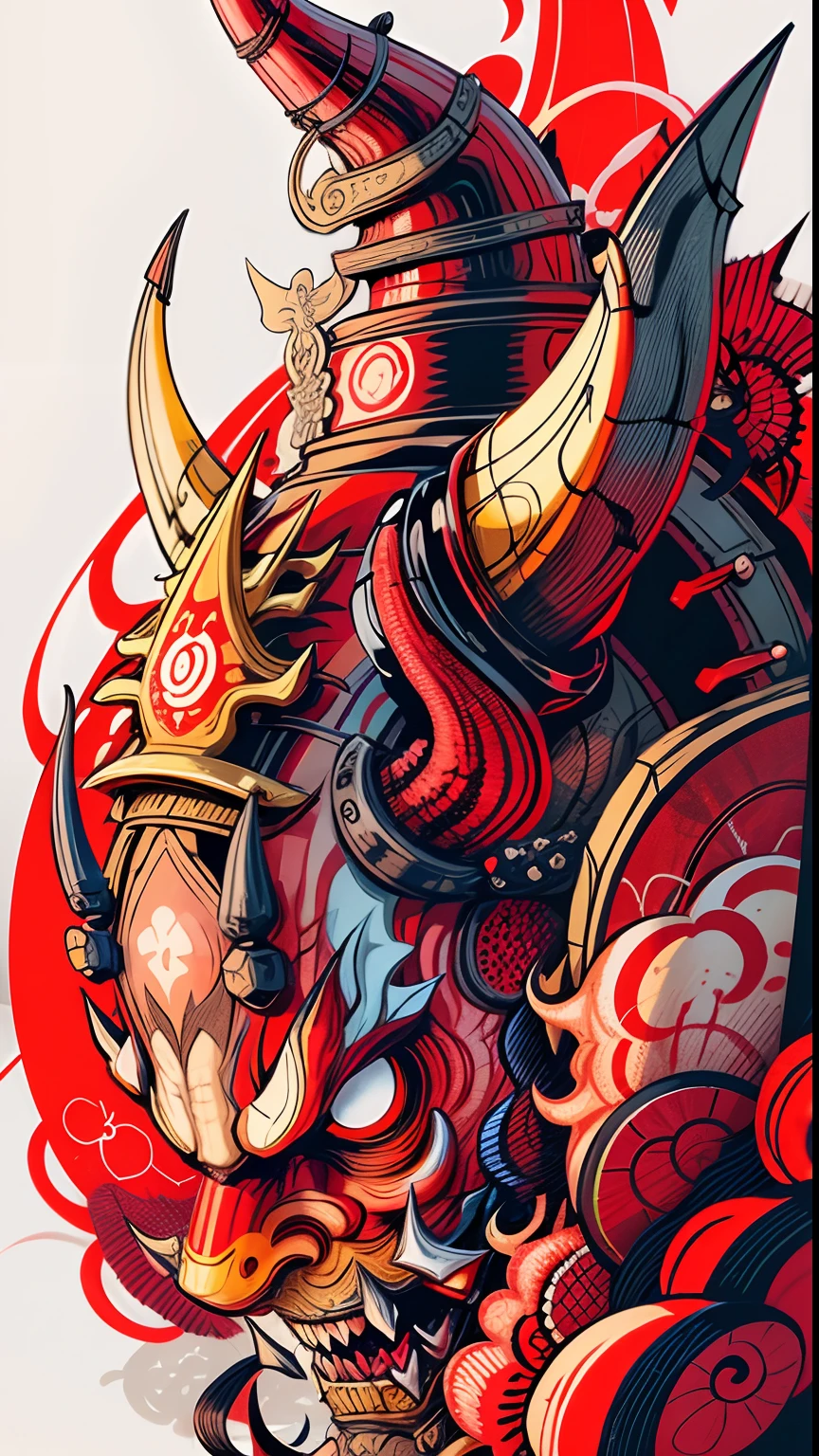 Hannya mask style of 0mib, illustrator, masterpiece, high quality, 8k, high resolution, high detailed, Japanese, samurai