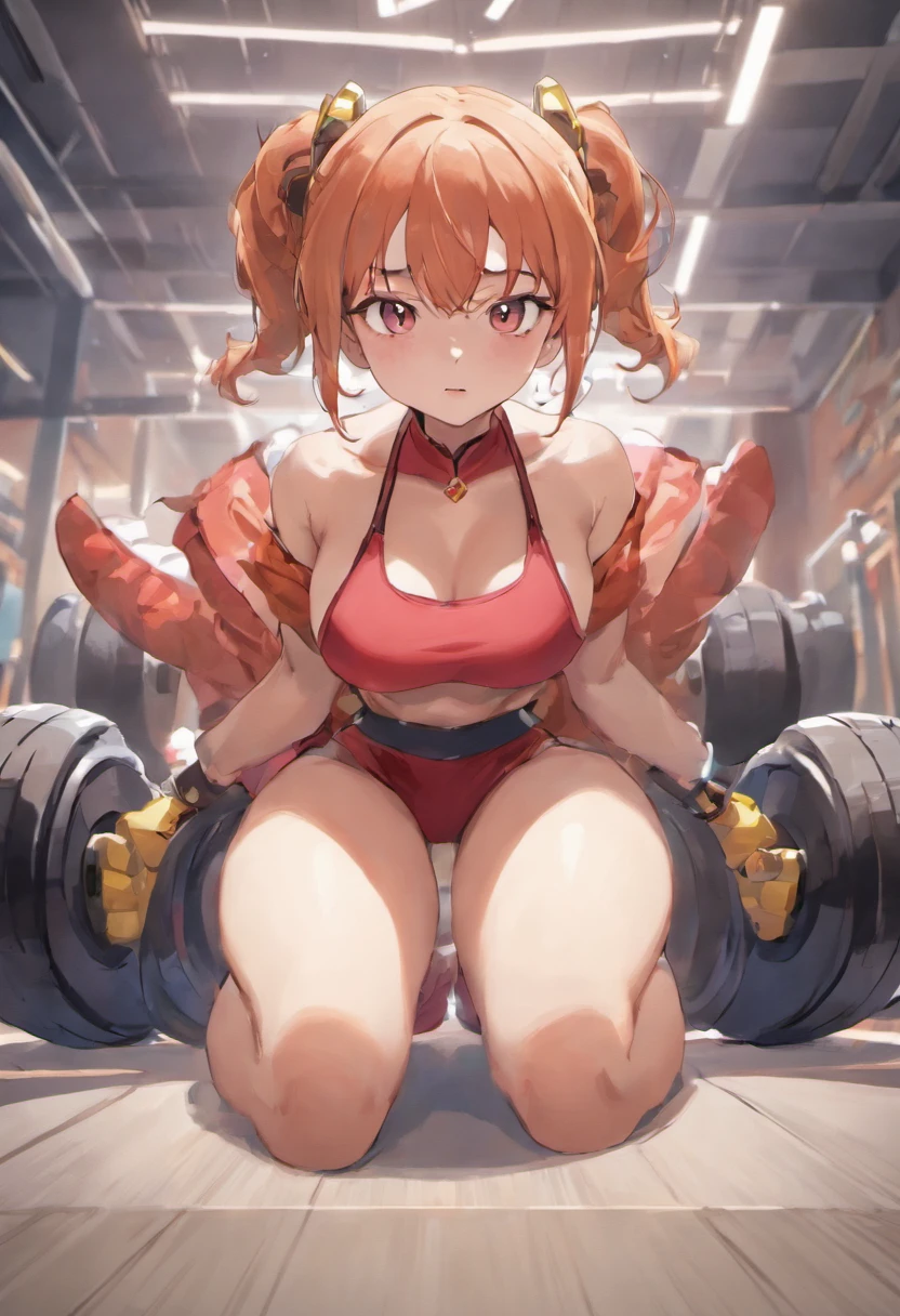 anime girl with glasses sitting on a mat in a gym, thicc, chun li at the gym, oppai, she has a jiggly fat round belly, oppai proportions, most strongest pose, thick body, biomechanical oppai, hinata hyuga, (nsfw) not safe for work, working out, tifa lockhart