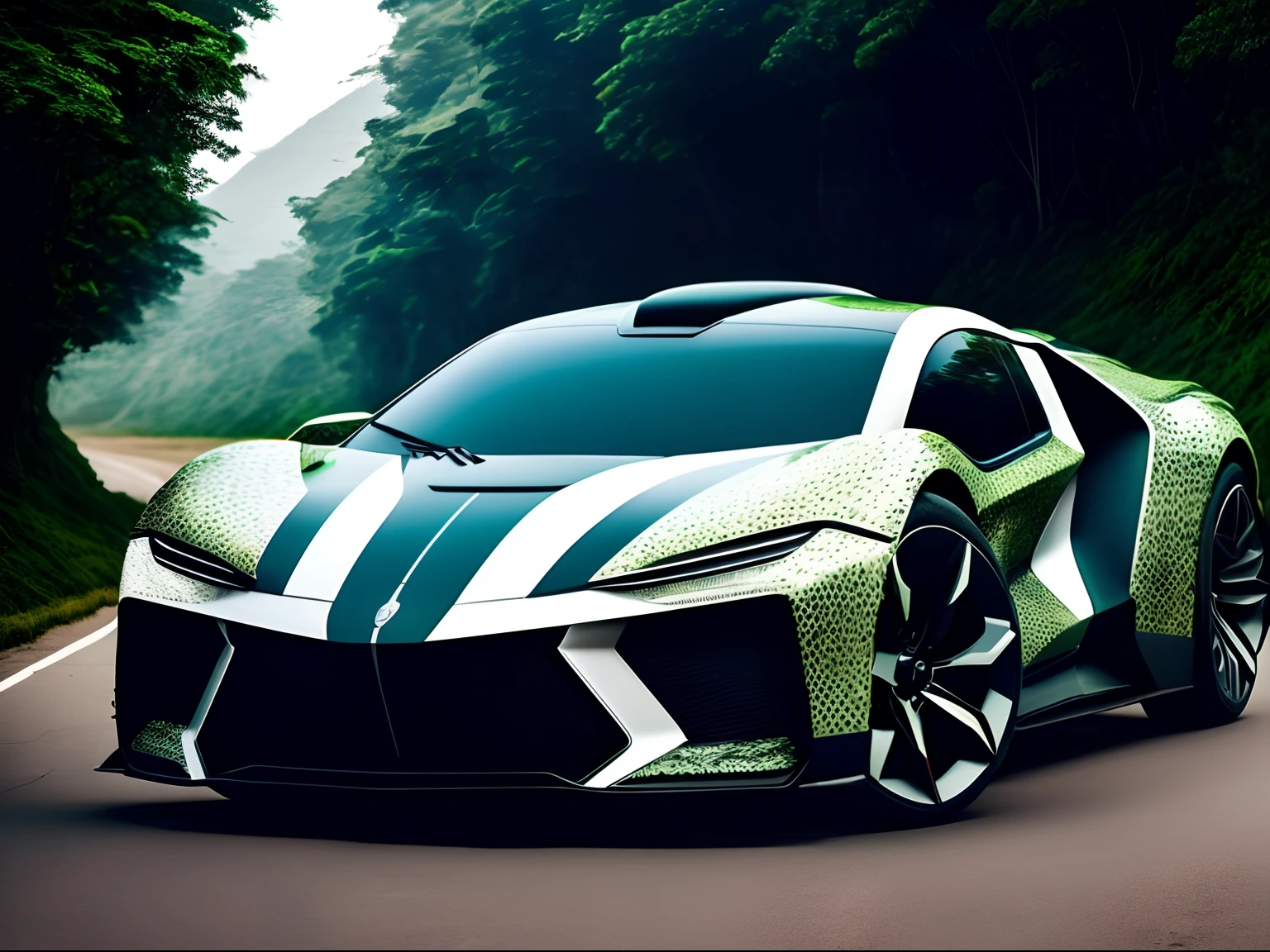 Crie um carro futurista camuflado na natureza
