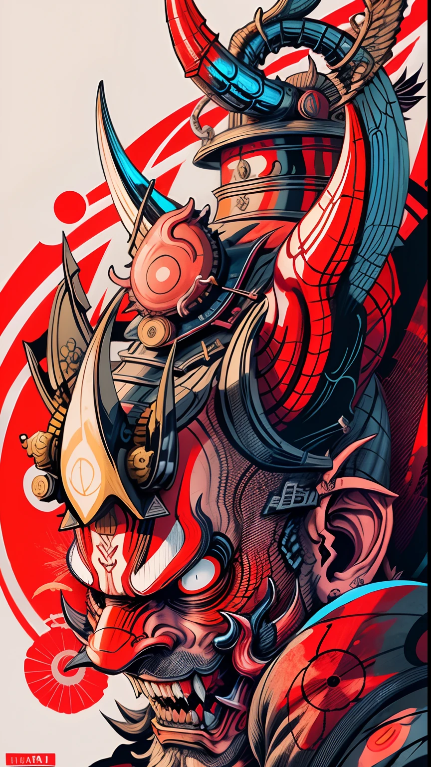 Hannya mask style of 0mib, illustrator, masterpiece, high quality, 8k, high resolution, high detailed, Japanese, samurai