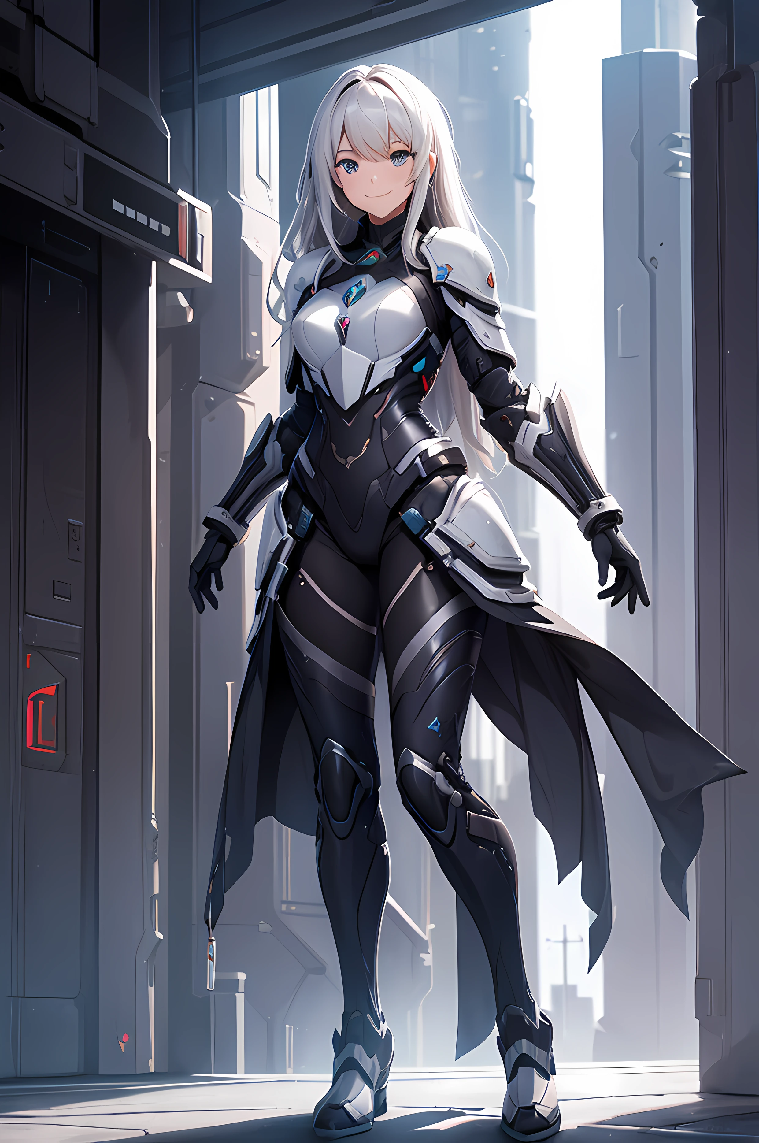 A beautiful Women, ( full body armor), ((full body frame)), smile, royal, sci-fi