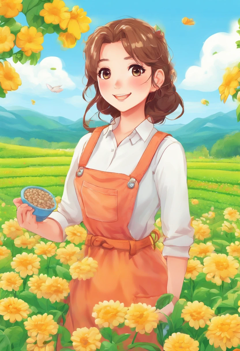 HD graphics, hight resolution, A farmer in a heart-shaped field, Examine the seeds you have sown