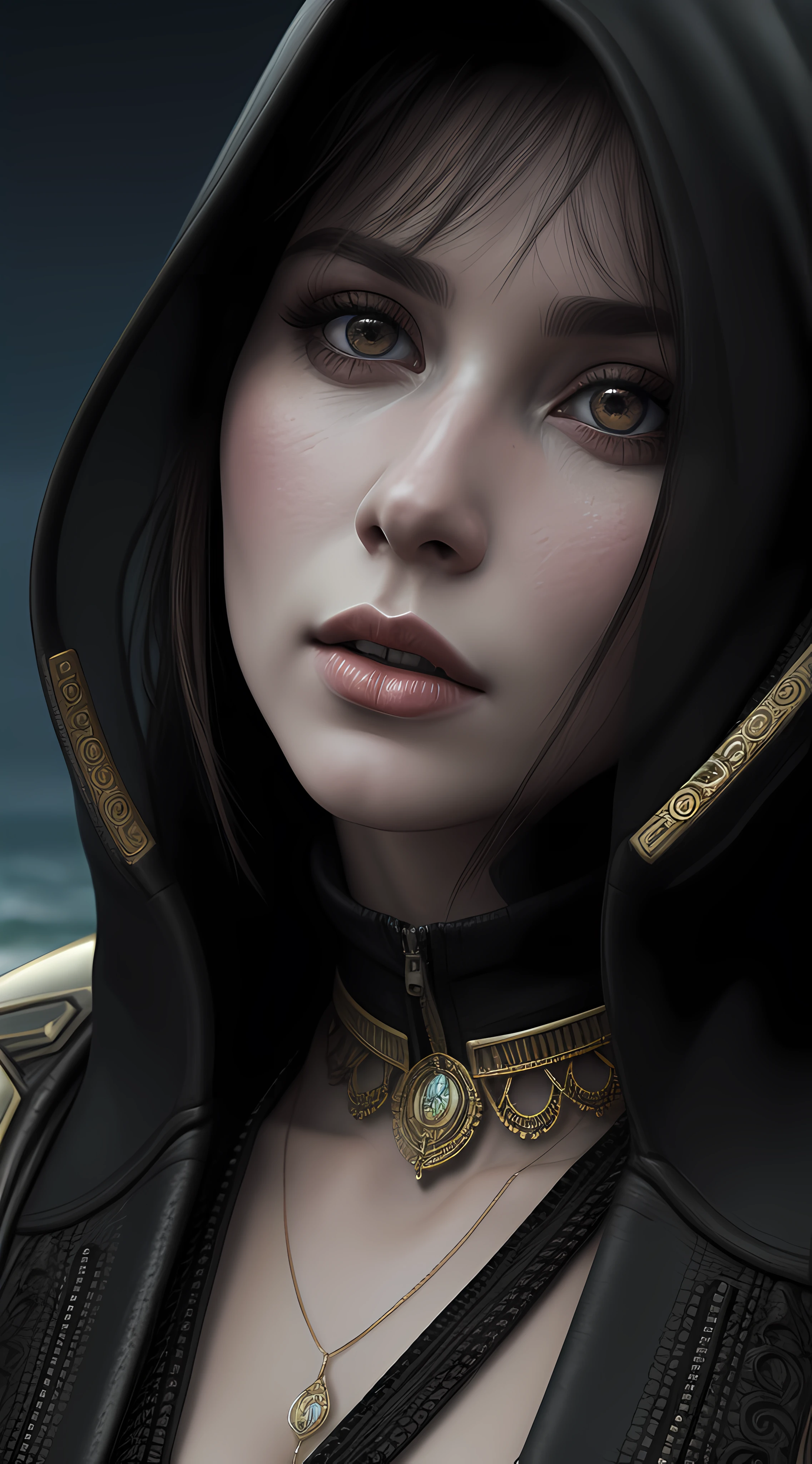 Waist high Portrait of an exotic beautiful caucasian woman wearing trendy clothing at a beach, perfect detailed face, detailed symmetric hazel eyes with circular iris, realistic, stunning realistic photograph, 3d render, octane render, intricately detailed, cinematic, trending on artstation, Isometric, Centered hipereallistic cover photo, awesome full color, hand drawn, dark, gritty, mucha, klimt, erte 12k, high definition, cinematic, neoprene, behance contest winner, portrait featured on unsplash, stylized digital art, smooth, ultra high definition, 8k, unreal engine 5, ultra sharp focus, intricate artwork masterpiece, ominous, epic, TanvirTamim, trending on artstation, by artgerm, h. r. giger and beksinski, highly detailed, vibrant