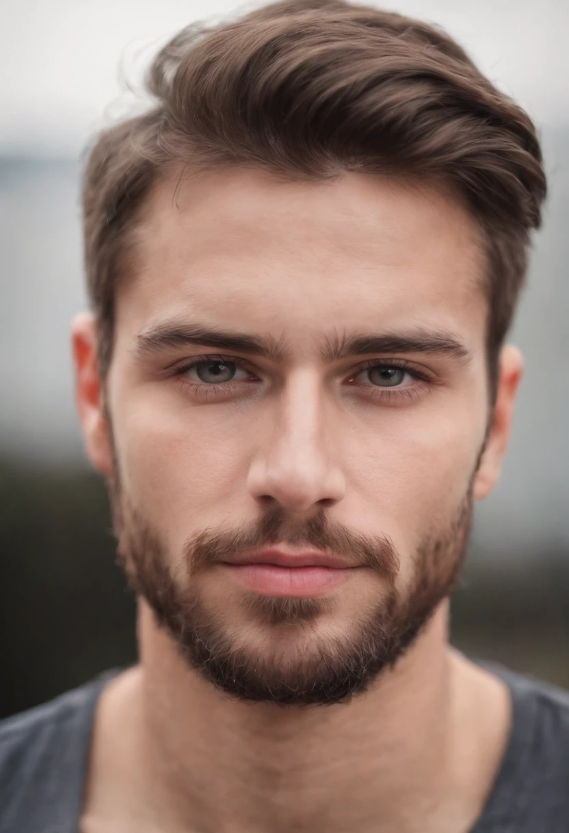 Hermoso hombre blanco, ojos claros, Super model, 27 year old, con barba ligera, fuerte, Enfatiza sin blusa, Fondo: en el gimnasio. Foto de cuerpo completo.