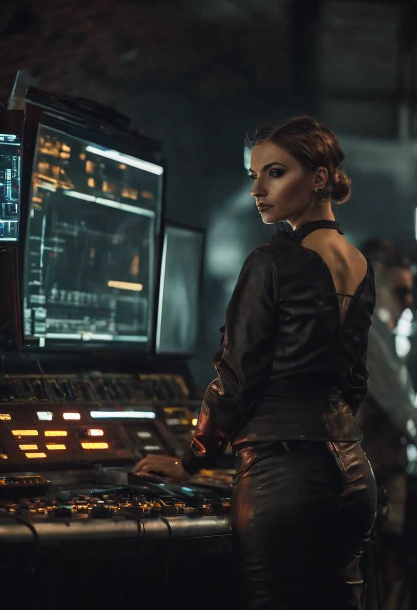 Por favor, gere uma imagem de uma DJ feminina perfeitamente integrada com equipamentos de mixagem de ponta em uma boate com tema cyberpunk. A boate deve ter um visual futurista, neon-lit environment with holographic displays and elements of urban decay. O DJ deve estar no centro da imagem, Skillfully manipulate the equipment with a dynamic pose. Your costume and appearance should reflect the cyberpunk aesthetic, com roupas futuristas, cabelo neon, and cyber enhancements, If possible. Toda a cena deve exalar uma alta tecnologia, dystopian atmosphere.