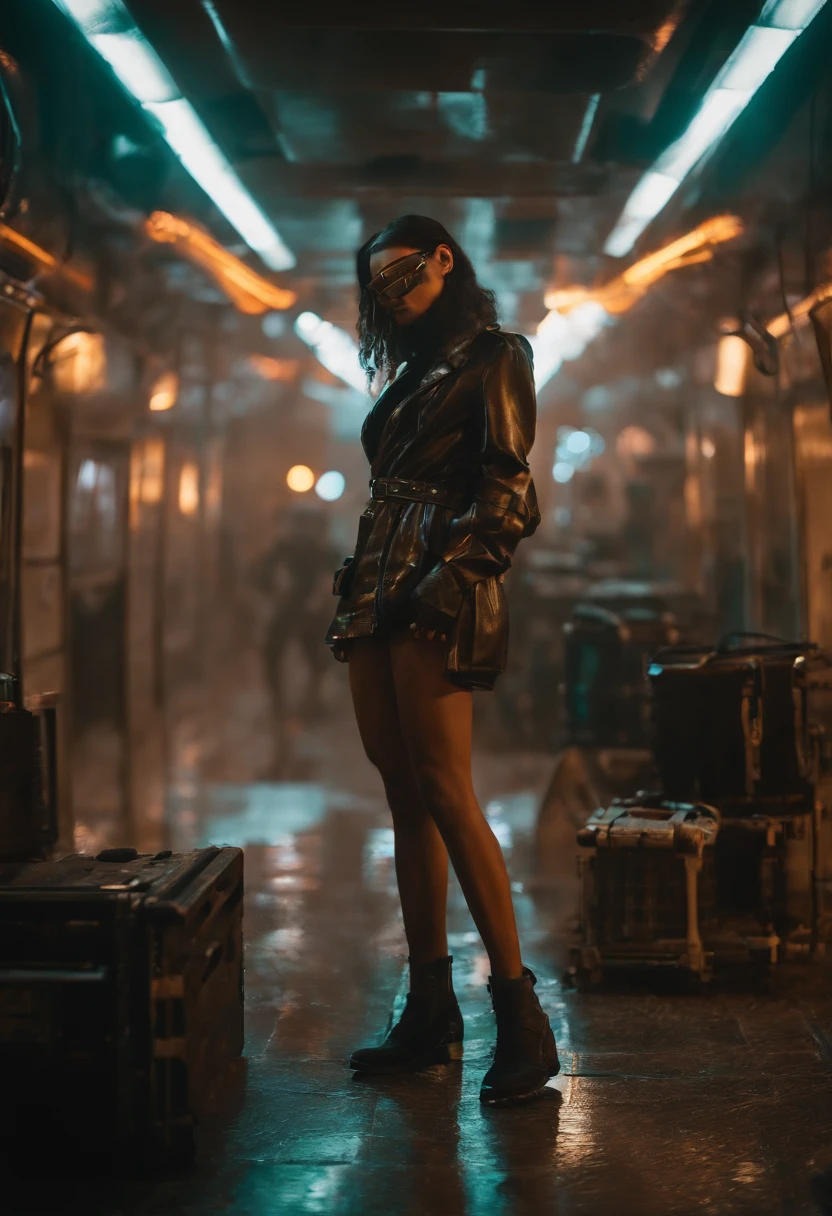Por favor, gere uma imagem de uma DJ feminina perfeitamente integrada com equipamentos de mixagem de ponta em uma boate com tema cyberpunk. A boate deve ter um visual futurista, neon-lit environment with holographic displays and elements of urban decay. O DJ deve estar no centro da imagem, Skillfully manipulate the equipment with a dynamic pose. Your costume and appearance should reflect the cyberpunk aesthetic, com roupas futuristas, cabelo neon, and cyber enhancements, If possible. Toda a cena deve exalar uma alta tecnologia, dystopian atmosphere.