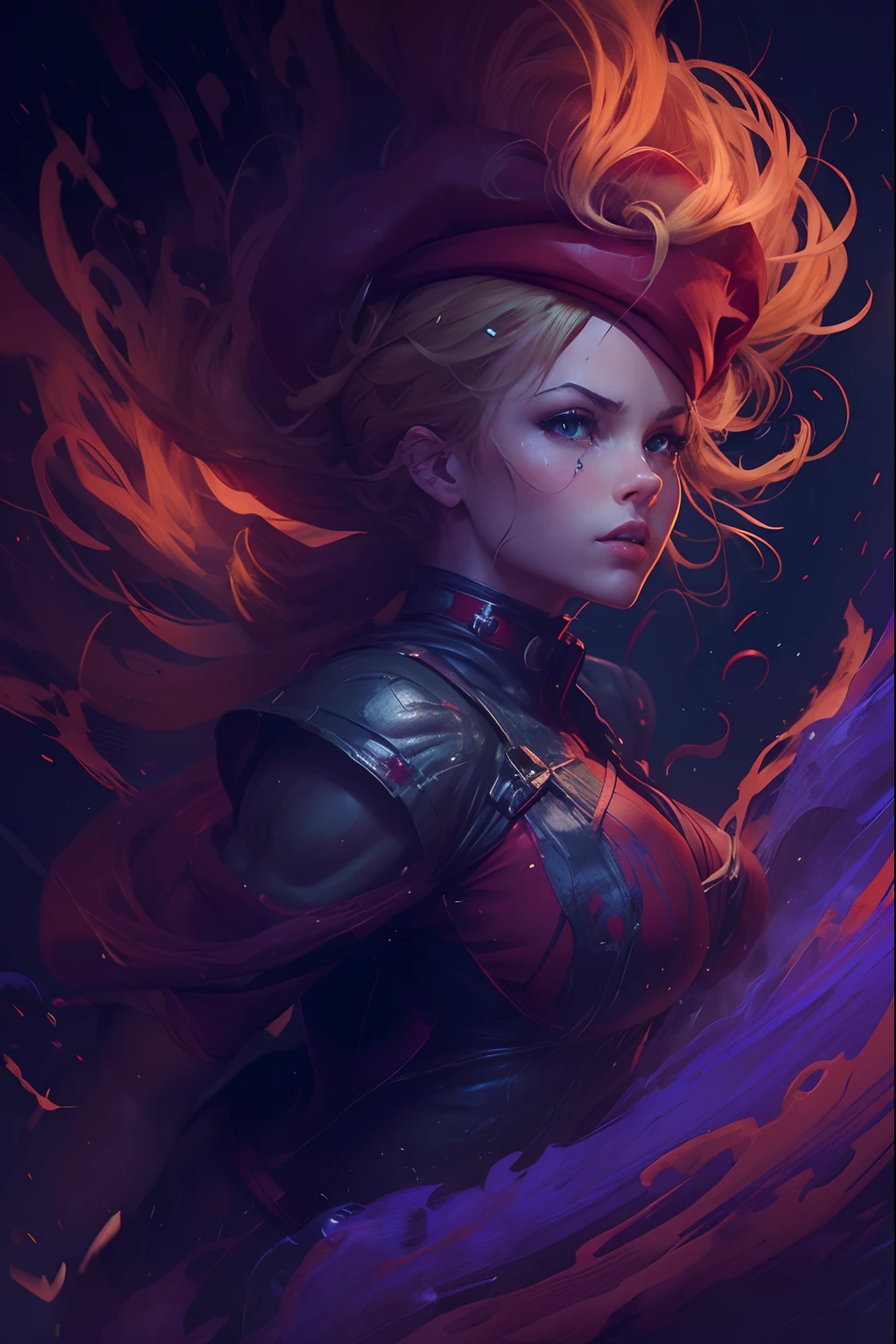 Cammy from street fighter she wears ((red beret)) (red gloves) ((she wears only a green bodysuit)) she's blonde with 1braid full body, military boots
