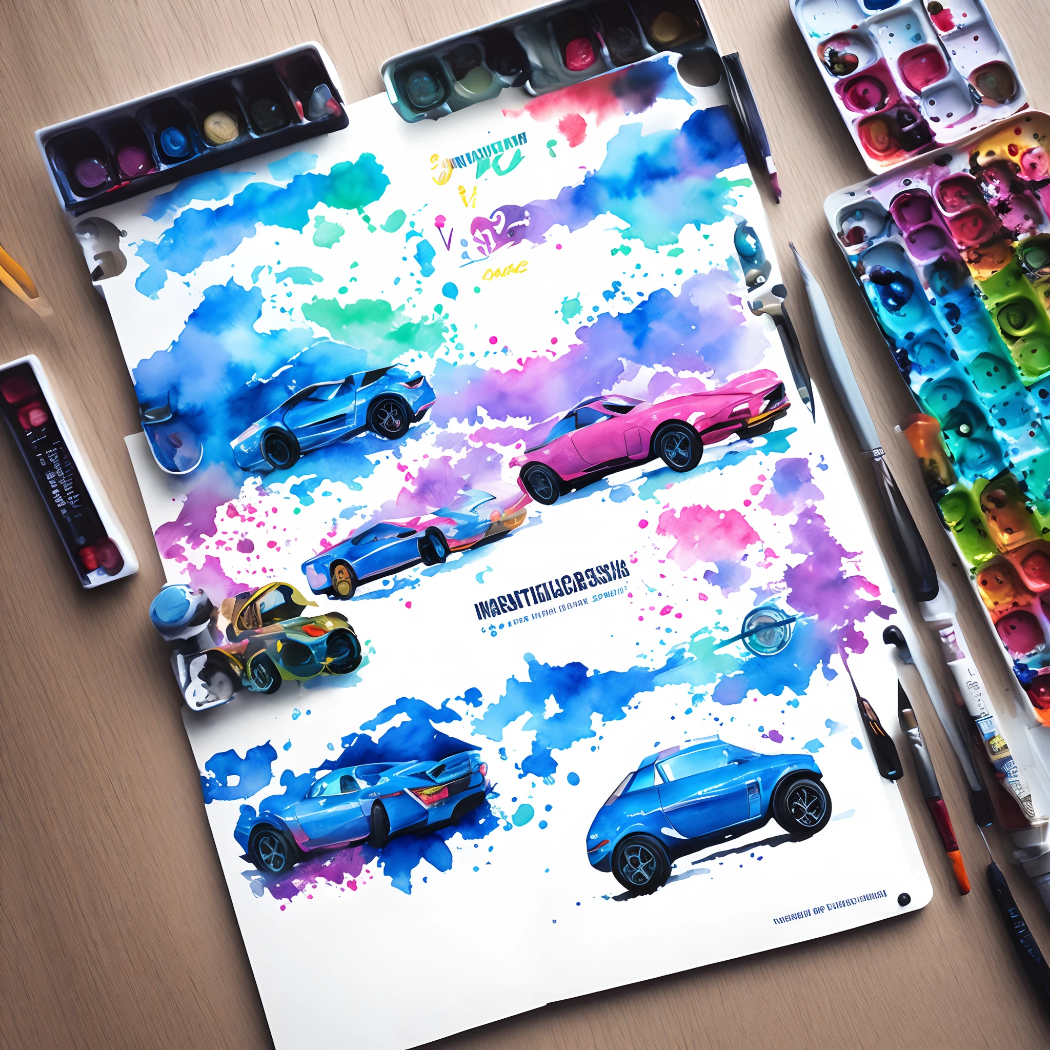 /imagine prompt: minimalist logo, vector art illustration of a sport car, sharp design, monochrome  blue color, dark magic splash, tetradic pastel colors, vector 3d Studio Ghibli, Watercolor--v 5.2