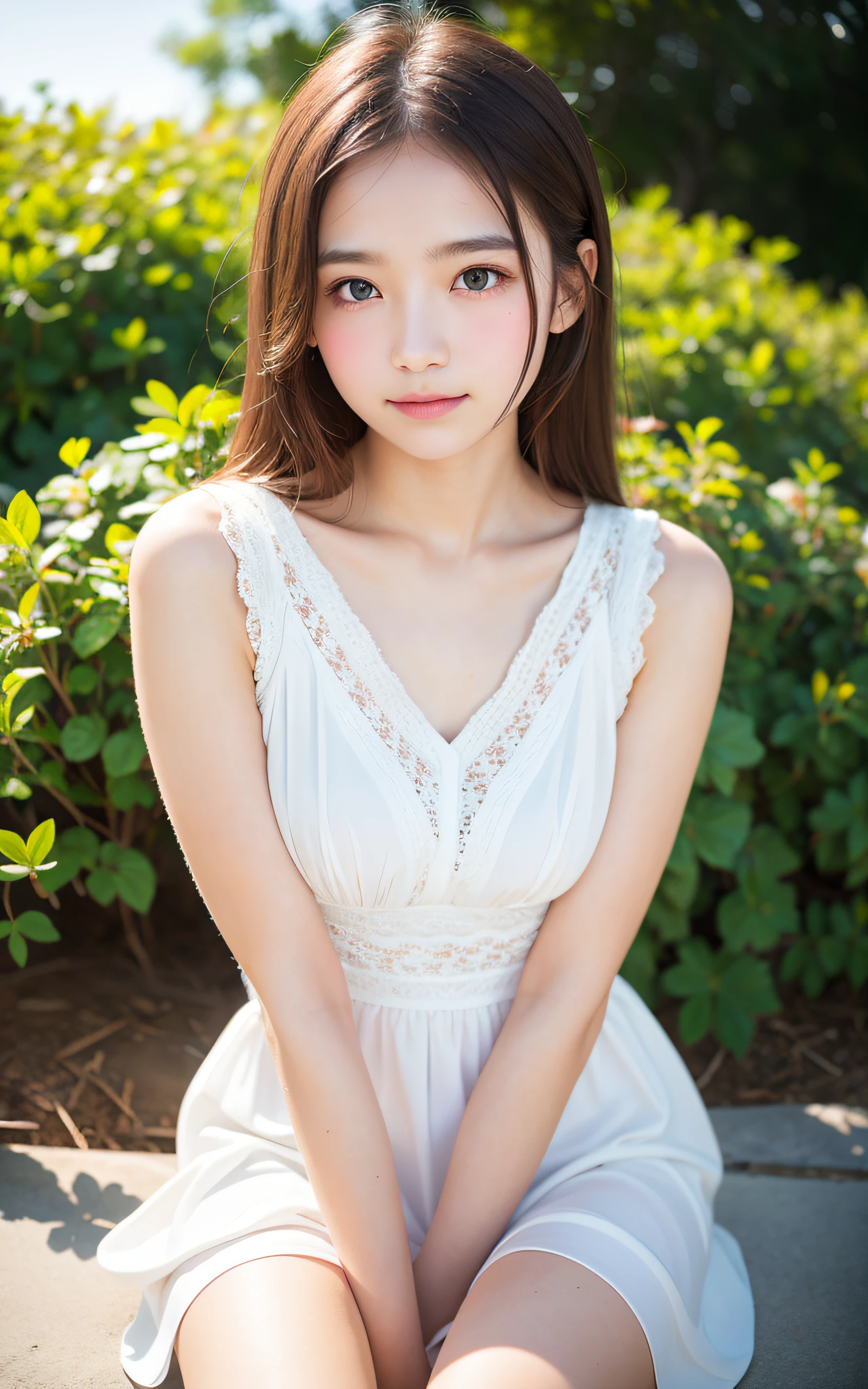 masterpiece, Best Quality, 8K, 1girl, 14 yo, Raw photo, Professional Photography, Portrait, Soft light, Professional Lighting, Solo, relax, Calm, Smile, Cute, Girly, Goddess, Delicate girl, Neat and clean beauty, Digital SLR, Looking away, Sophisticated, Film grain, (Eyes and faces with detailed:1.0),