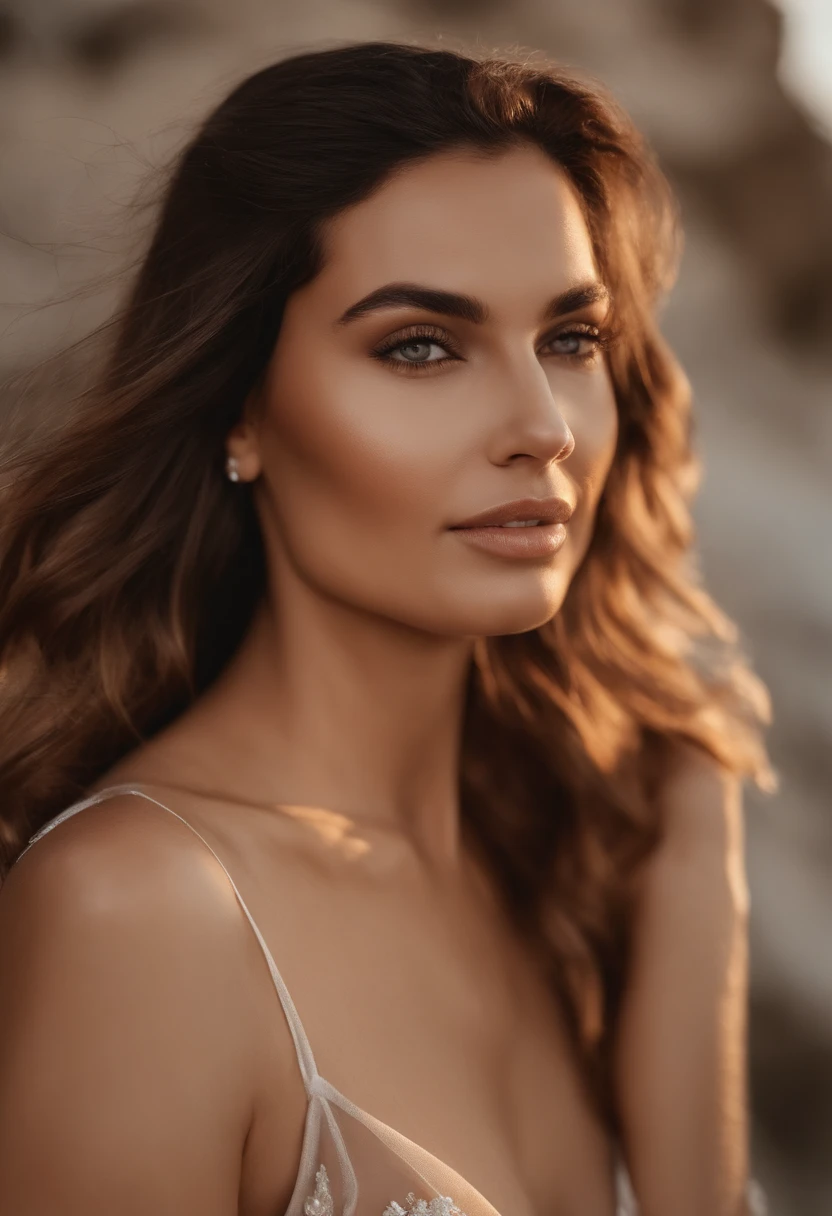 Eu quero comDescreva uma mulher de 27 anos com uma beleza cativante. Seus cabelos, longos e sedosos, caem em cascata ao redor dos ombros, Shining in the sunlight. Seus olhos, profundos e expressivos, they are like windows to your gentle soul. Her skin is soft and radiant, with a naturally healthy tone. His smile is contagious, iluminando o ambiente ao seu redor. Ela tem uma postura graciosa, conveying confidence and elegance in every movement. Her presence is reassuring and her gentle personality draws people close to her. She is a true inspiration of inner and outer beauty.roupa transparente