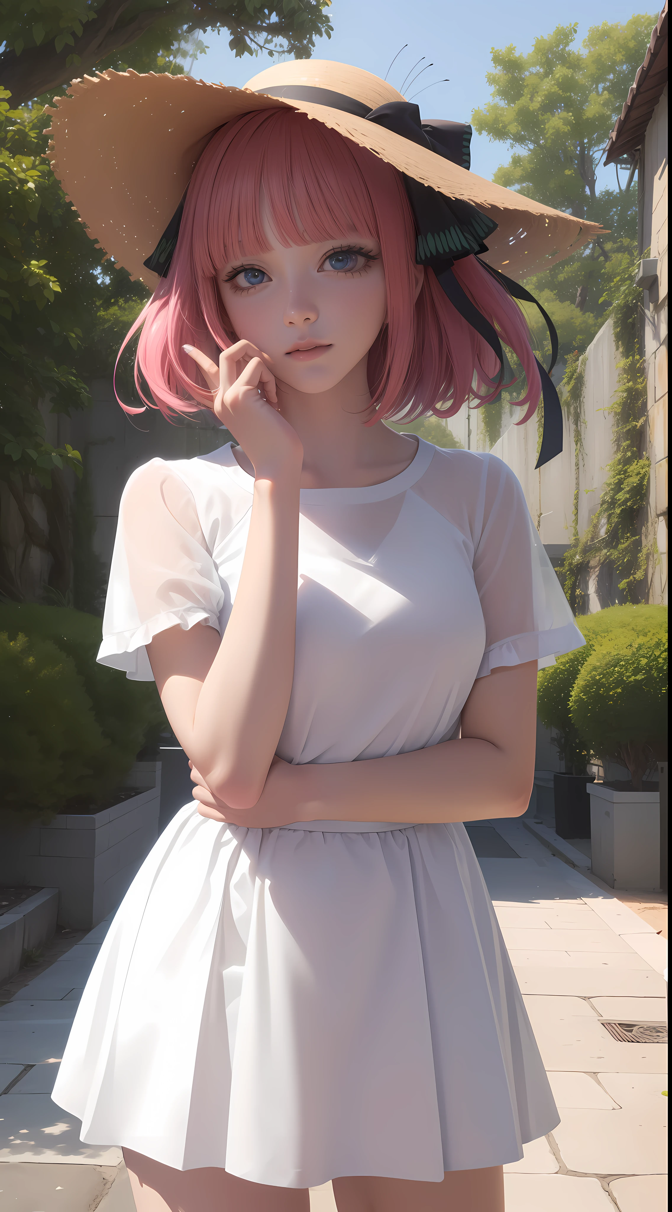 Nakano Nino, Nino, Beautiful, beautiful woman, cuerpo perfecto, senos perfectos, usar un traje de tenis, con sombrero de tenis, Estar en la cancha de tenis, sosteniendo una raqueta de tenis, Mirando a la audiencia, Una leve sonrisa, realismo, Obra maestra, Cuero texturizado, Super detailed, High detail, alta calidad, La mejor calidad, 1080p, 16k