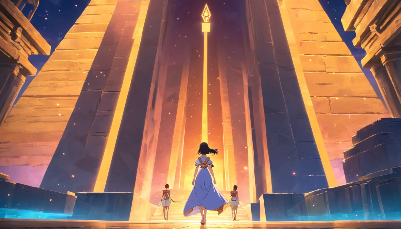sinister, The stunning Queen Cleopatra is on the far left、Wear a full-length dress size, Staring behind the pyramid, Amber and pink light floating in the sky, A breathtaking masterpiece of true HD photography, Exquisite detail and unparalleled clarity, Shot with 8K resolution and excellent Leica lenses, In a magnificent and awe-inspiring scene.