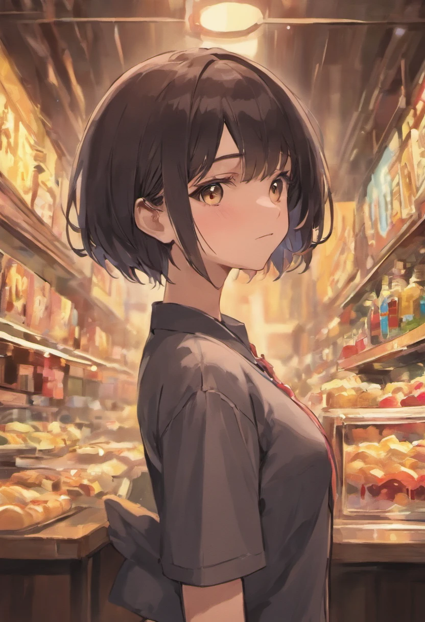 Dark hair，short-hair，waitresses，teens girl