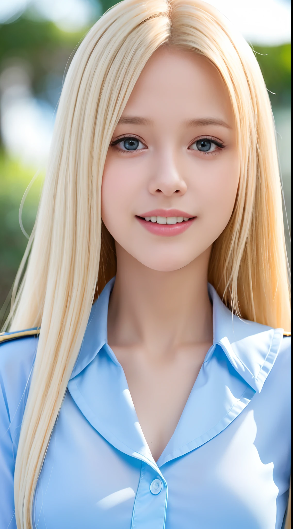 one teenage cute girl in uniform, (masterpiece, best quality:1.2), ultra high res, (photorealistic:1.4), detailed skin, cinematic lighting, friendly, intelligent, conversation engaging, happy, kind, energetic, cheerful, creative, with sparkling eyes and a contagious smile