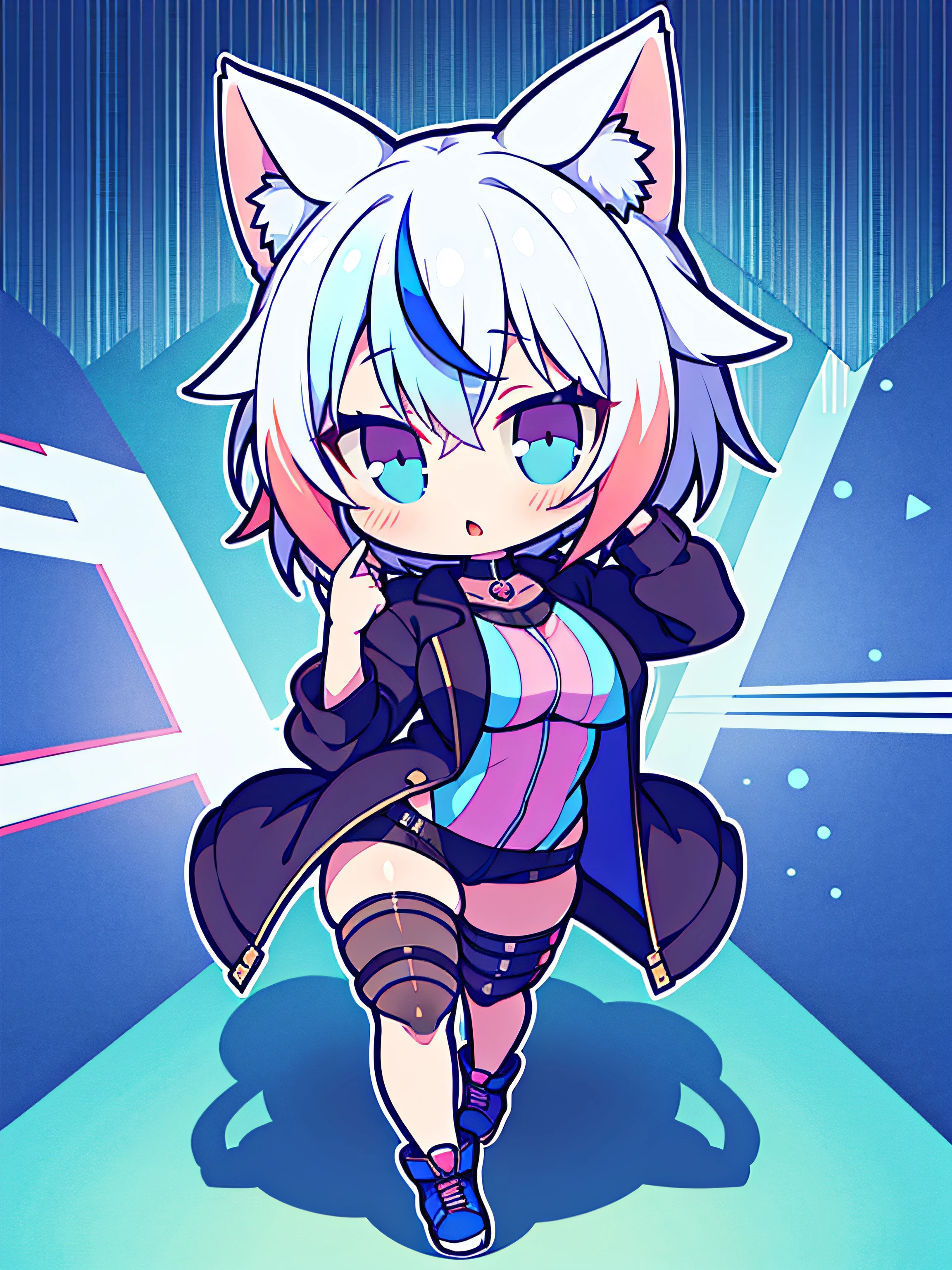 ((stickers)),white background, background,concept art,sots art, A cute Kawaii tiny hyper realistic baby wolf, wearing hip hop clothes,   cinematic lighting