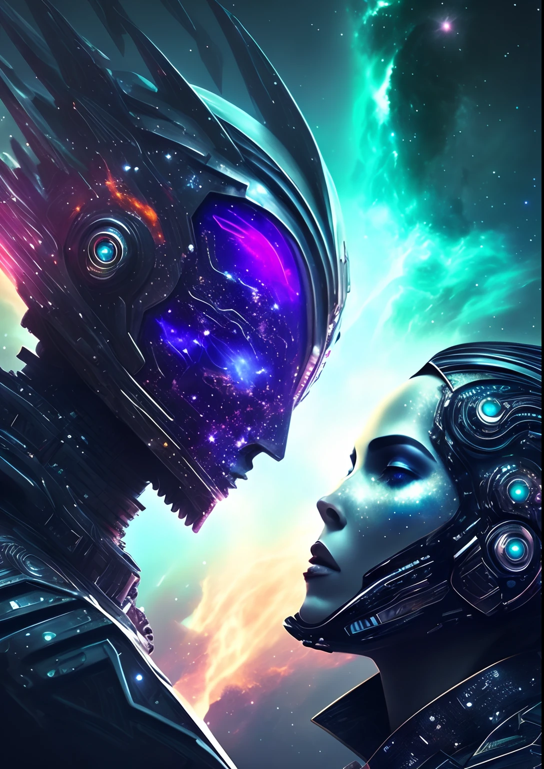 dreamlikeart, galaxy, outer space, nebula, star, [cyberpunked] Aliens from the Stars (star:1.5),