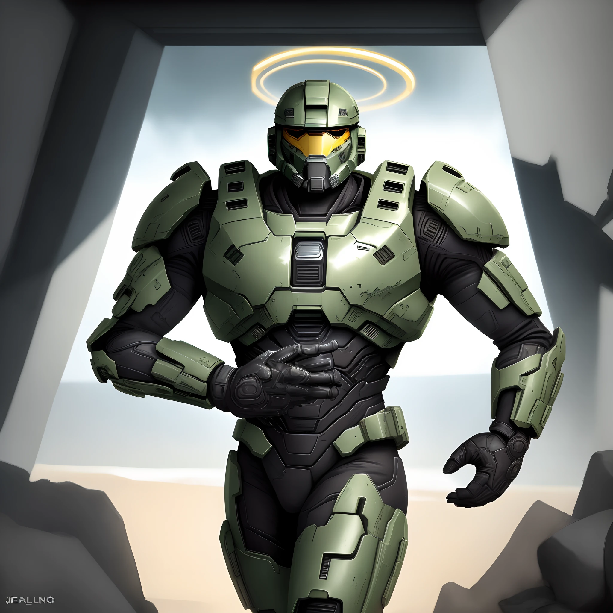 Jefe maestro halo 4 utilizando el sable negro de el mandaloriano