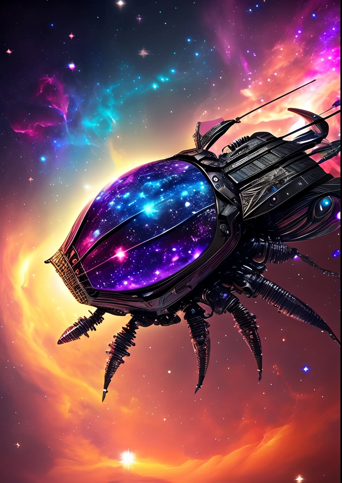 dreamlikeart, galaxy, outer space, nebula, star, [cyberpunked] Beetle fiddle from the stars (star:1.5),