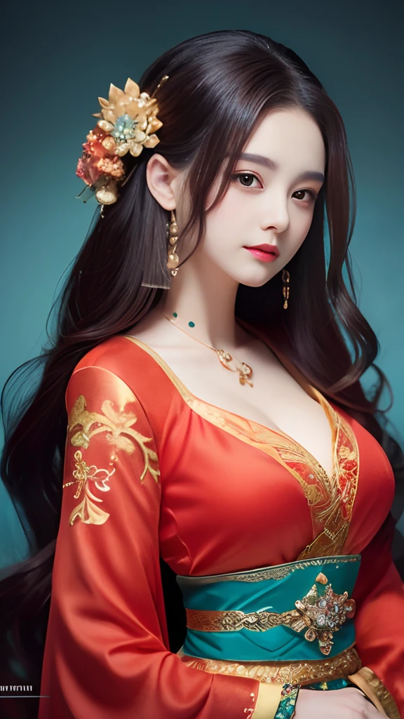a close up of a woman in a dress with long hair, Guviz, Guviz-style artwork, a beautiful fantasy empress, Palace , A girl in Hanfu, beautiful and seductive, ((a beautiful fantasy empress)), Chinese girl, guweiz masterpiece, Beautiful goddess,super gigantic breasts