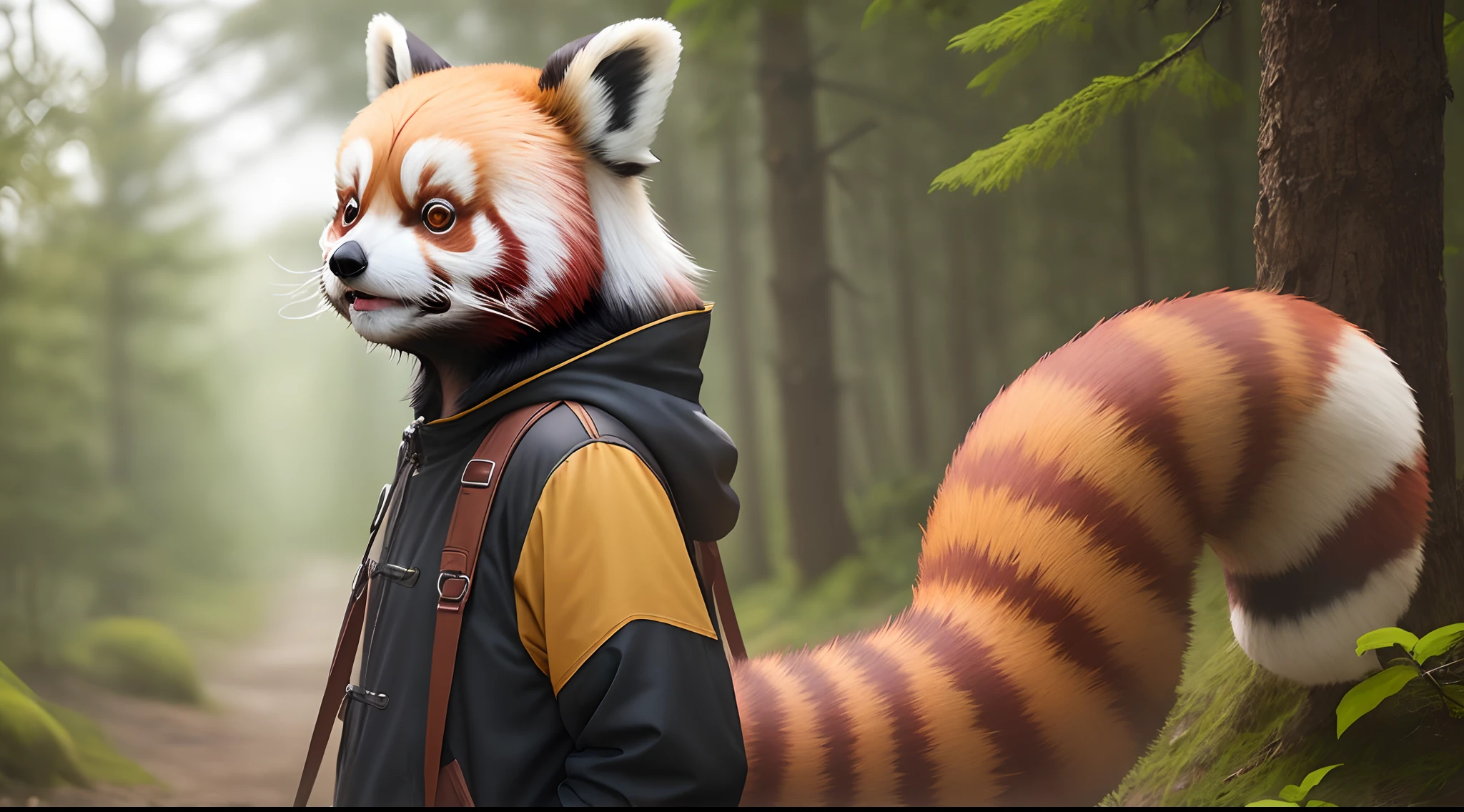 Human with red panda ears and tail