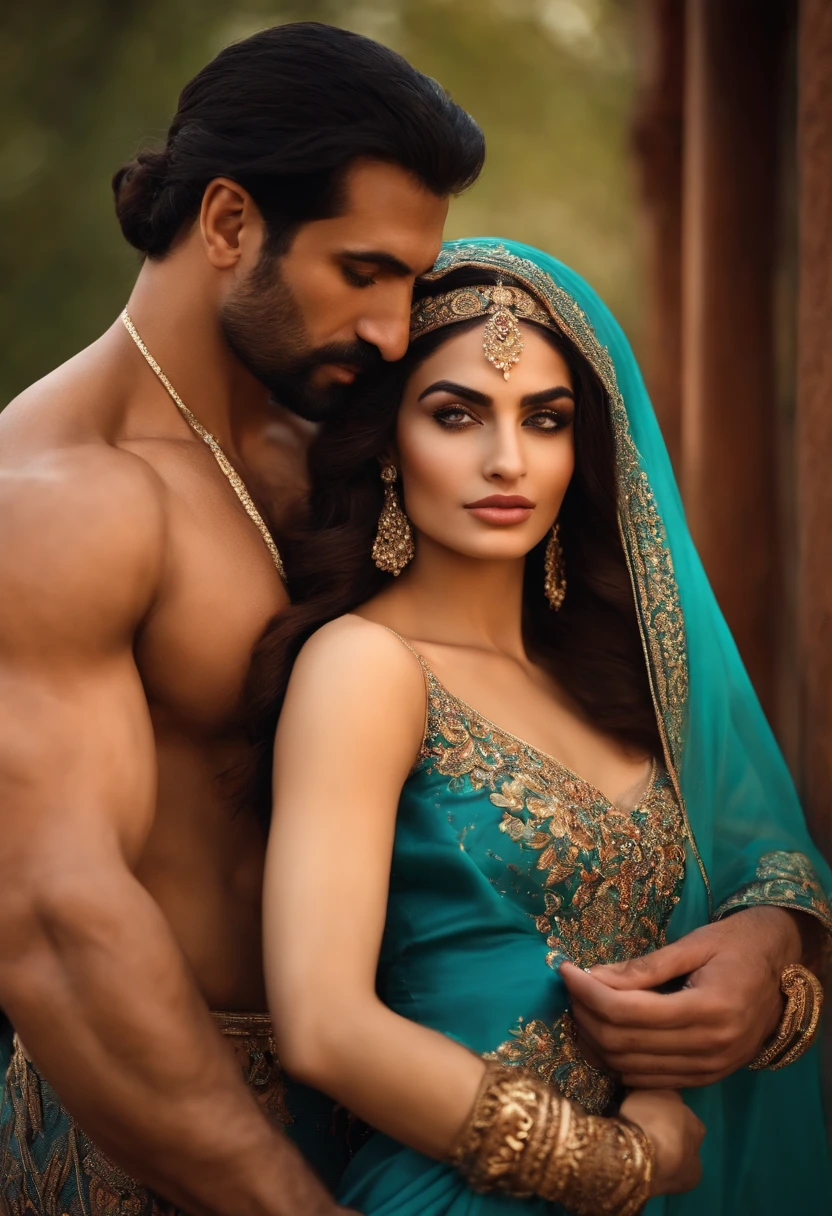 Arab princess in the arms of a strong and muscular Azerbaijani man