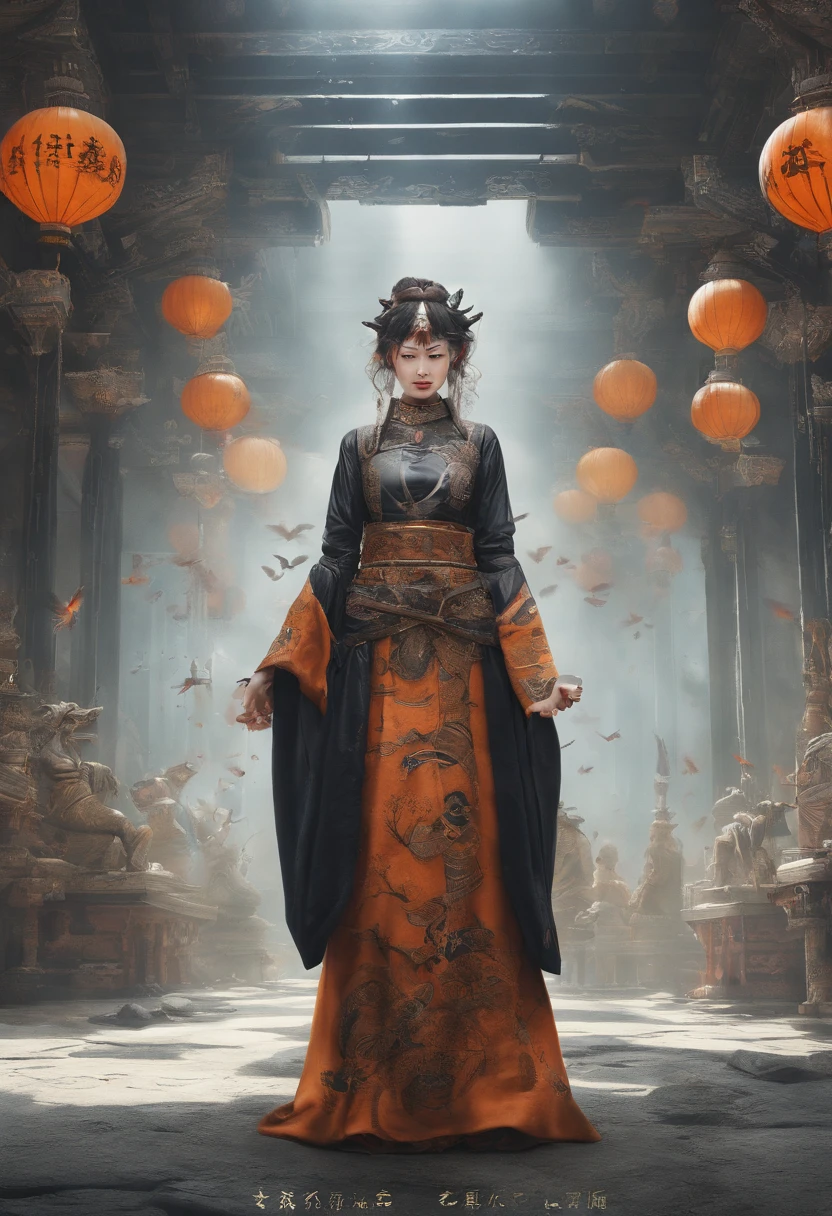 This image is a portrait of a unique woman,Her face is painted with colored paint,Adopted the Wolfensak 127mm F/4.7 ektar style。The picture is mainly light black and orange,Shows the style of solar punk,Incorporates elements of German art。Strong close-ups are seen in the painting,Presents epic fantasy scenes。ao mesmo tempo,The picture is also influenced by Zen Buddhism,It shows a restrained and deep atmosphere。The image of this woman is full of marginalized qualities,It shows her independence and eclecticism。The whole picture is full of imagination and creativity,It shows the viewer a mysterious and artistic atmosphere。