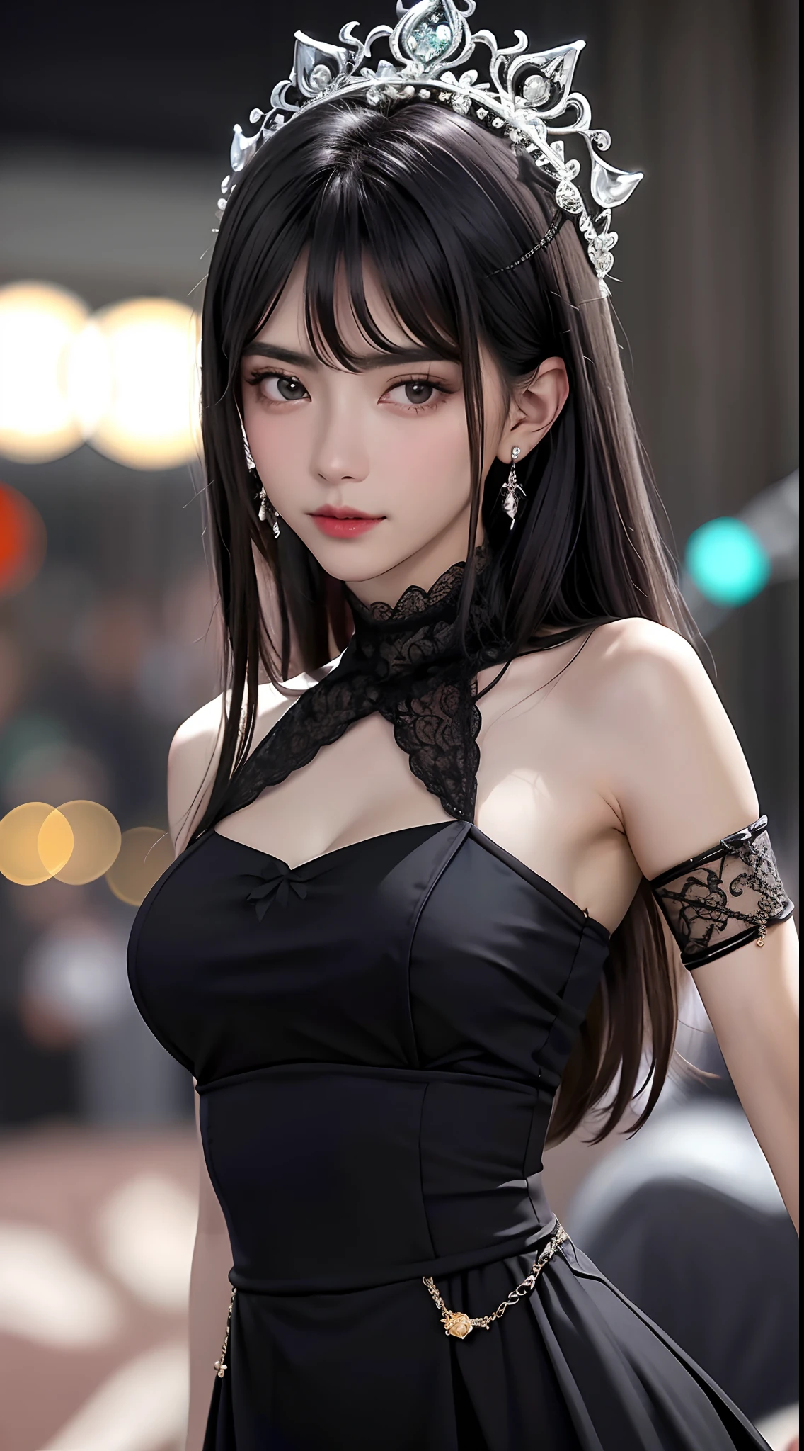 ultra realista 8k CG, Impeccable, limpo, master part, arte profissional, obras de arte famosas, Cinematic lighting, Cinematic Flower, rosto perfeito, beautiful face, fantasia, Sonho, Motor Unreal 5, science fiction, renda, lace trim, Roupa de pernas com corte de renda, luxo, jewelries, Diamante, ouro, pearl, gema, safira, rubi, esmeralda, detalhes intrincados, delicate pattern, encantador, sedutor, sedutor, Erotic, Encantadora, ornamento de cabelo, colar, Brincos, pulseira, Armlet,halo,outono.
((,1girl, Pov,best quality,)) ,((((,1girl, sozinho, (seios redondos enormes:1.5), (preto:1.5) vestir, Meio Corpo, (Olhando para o Viewer:1.5), andando na rua, Bokeh))))